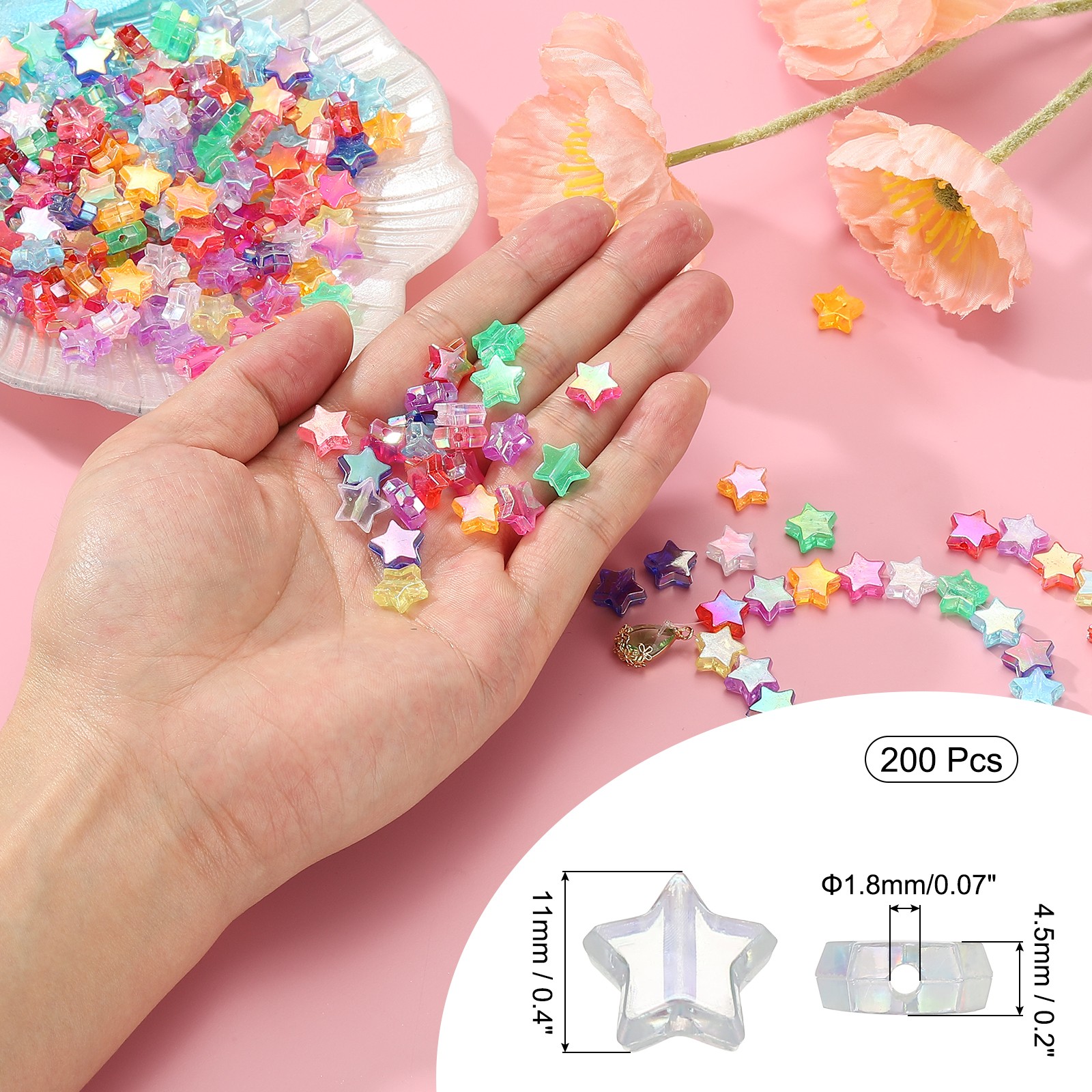 11mm Crystal Star Beads, 200 Pcs Acrylic Star Bead, Clear