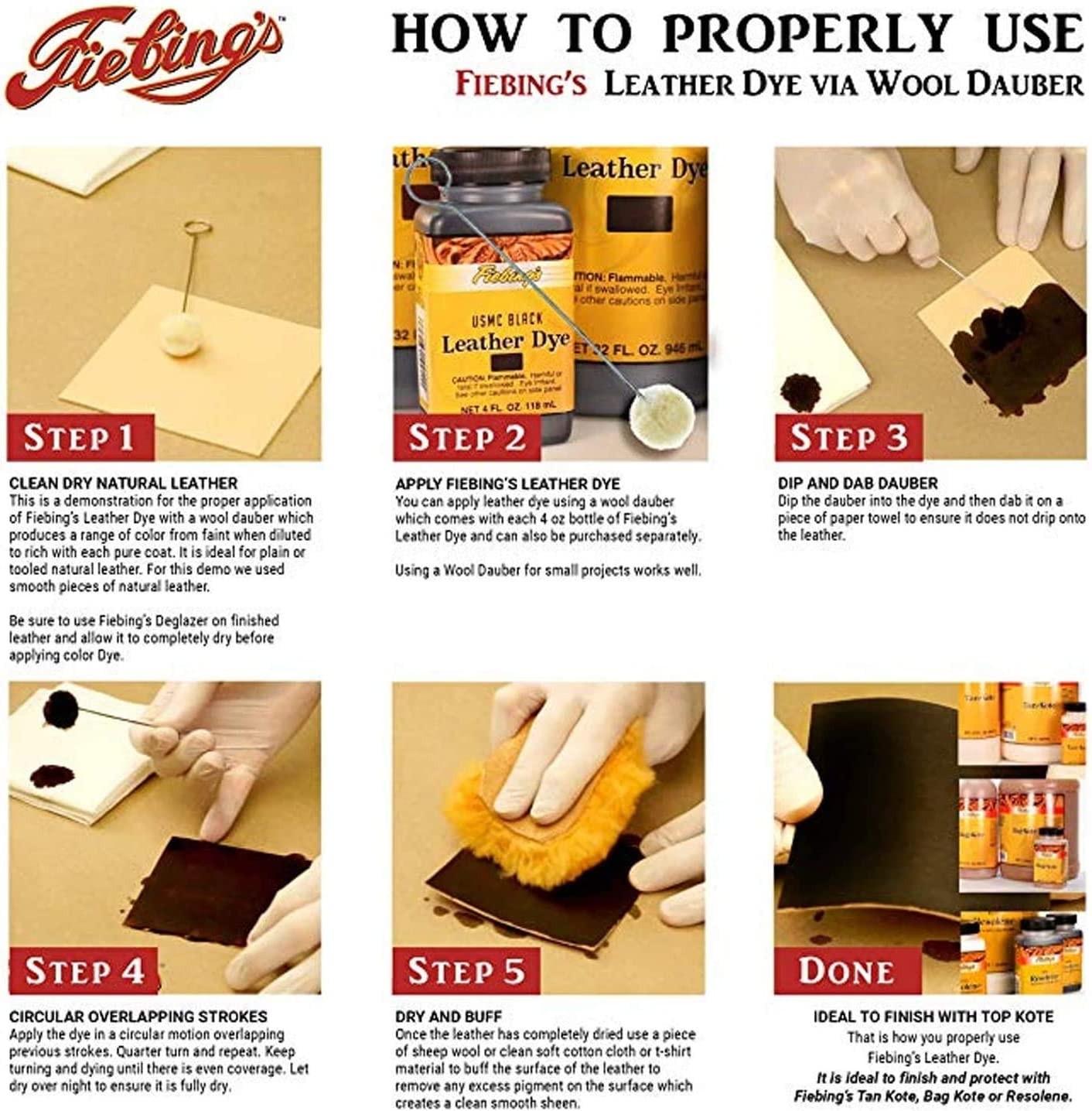 Fiebing’s Leather Dye Black 4 oz Alcohol-Based Dries Uniformly