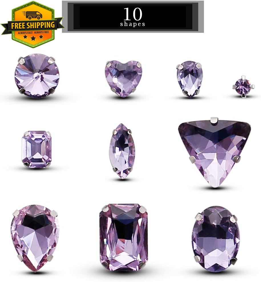 100 Pcs Sew on Rhinestones Mixed Shapes Glass Crystal Gems for Crafts Clothes