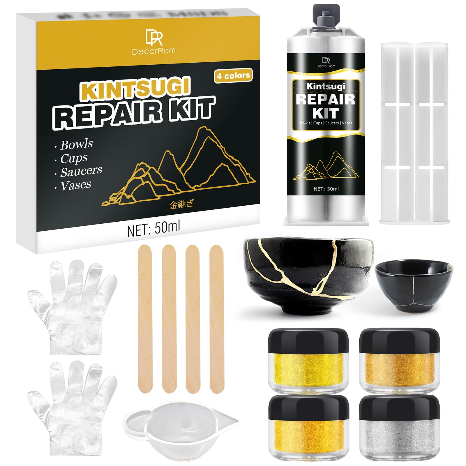 Kintsugi Repair Kit Food Safe Kintsugi Kit Repairs Broken Ceramics, Glass, J…
