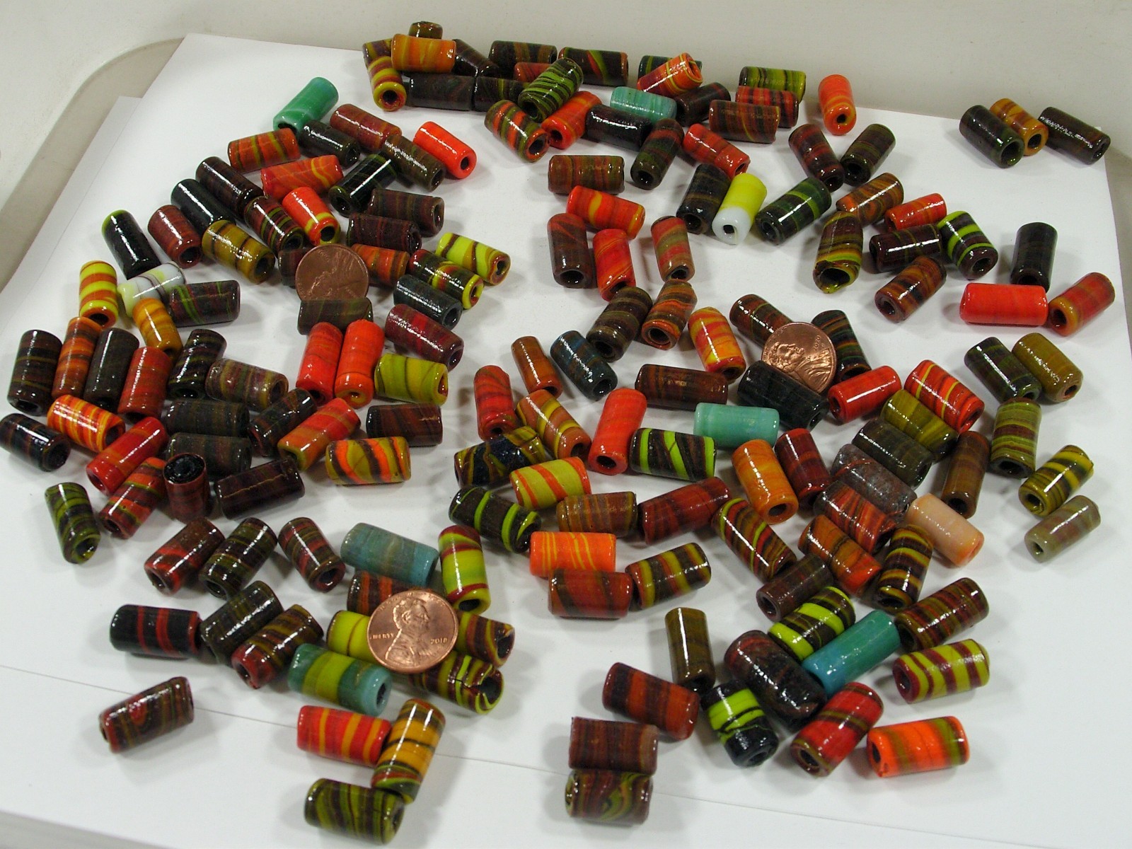 2 Pounds Multicolor India Handmade Assorted Sizes Tube Glass Beads Lot (PJM-8)⭐
