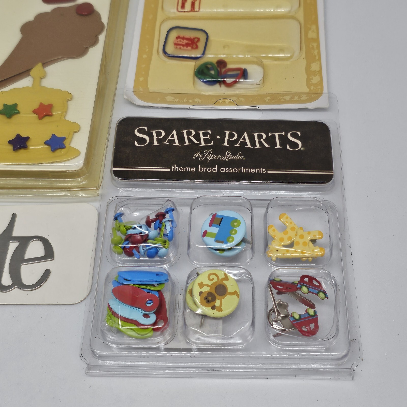 Lot of Embellishments for Scrapbooking Brads Happy Birthday Etc