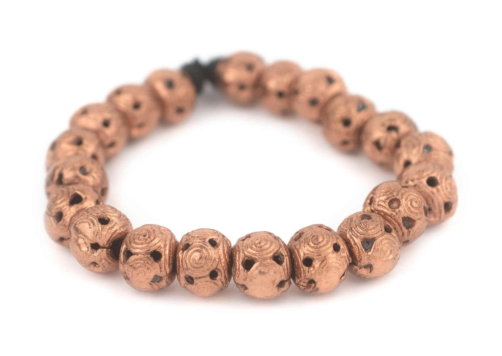 Copper Round Filigree Beads 12mm Large Hole 9 Inch Strand