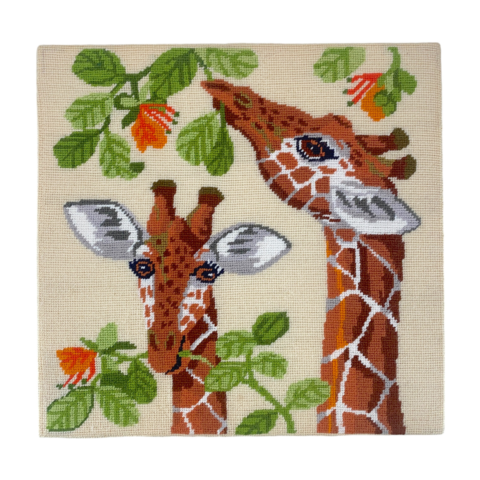 Giraffes Eating Leaves Bucilla Needlepoint Brown Green Orange Complete 14in 4576