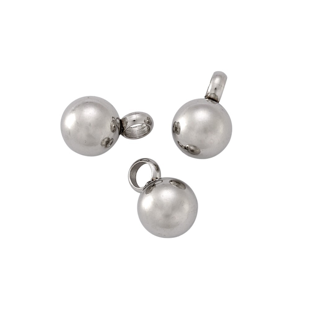 50 pcs Round Ball 304 Stainless Steel Mini Charms For DIY Jewelry Making 7.5x5mm