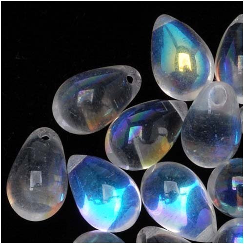 Czech Glass Beads 9mm Drop Crystal Clear Ab 50