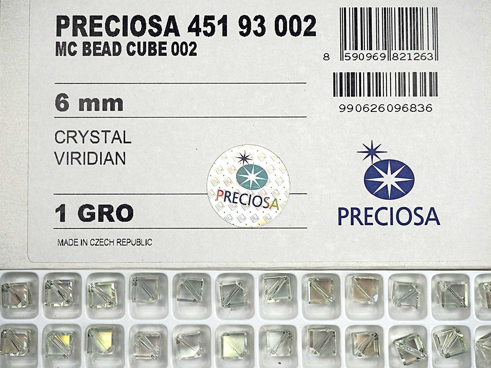 Crystal Viridian Preciosa Czech Machine Cut Diagonal Cube #002 Beads 6mm 12pcs