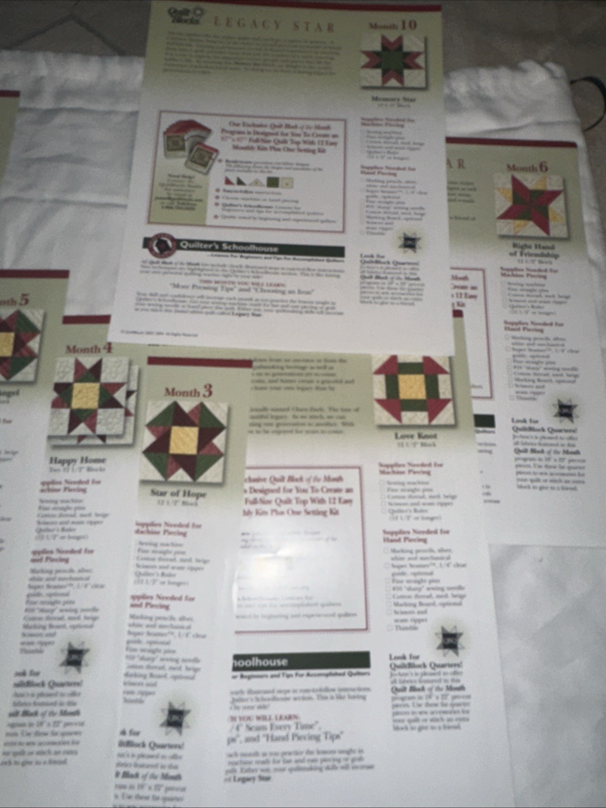 Quilt Block of Month JoAnn” Instruction Books 1-10 Only ( No Fabric )
