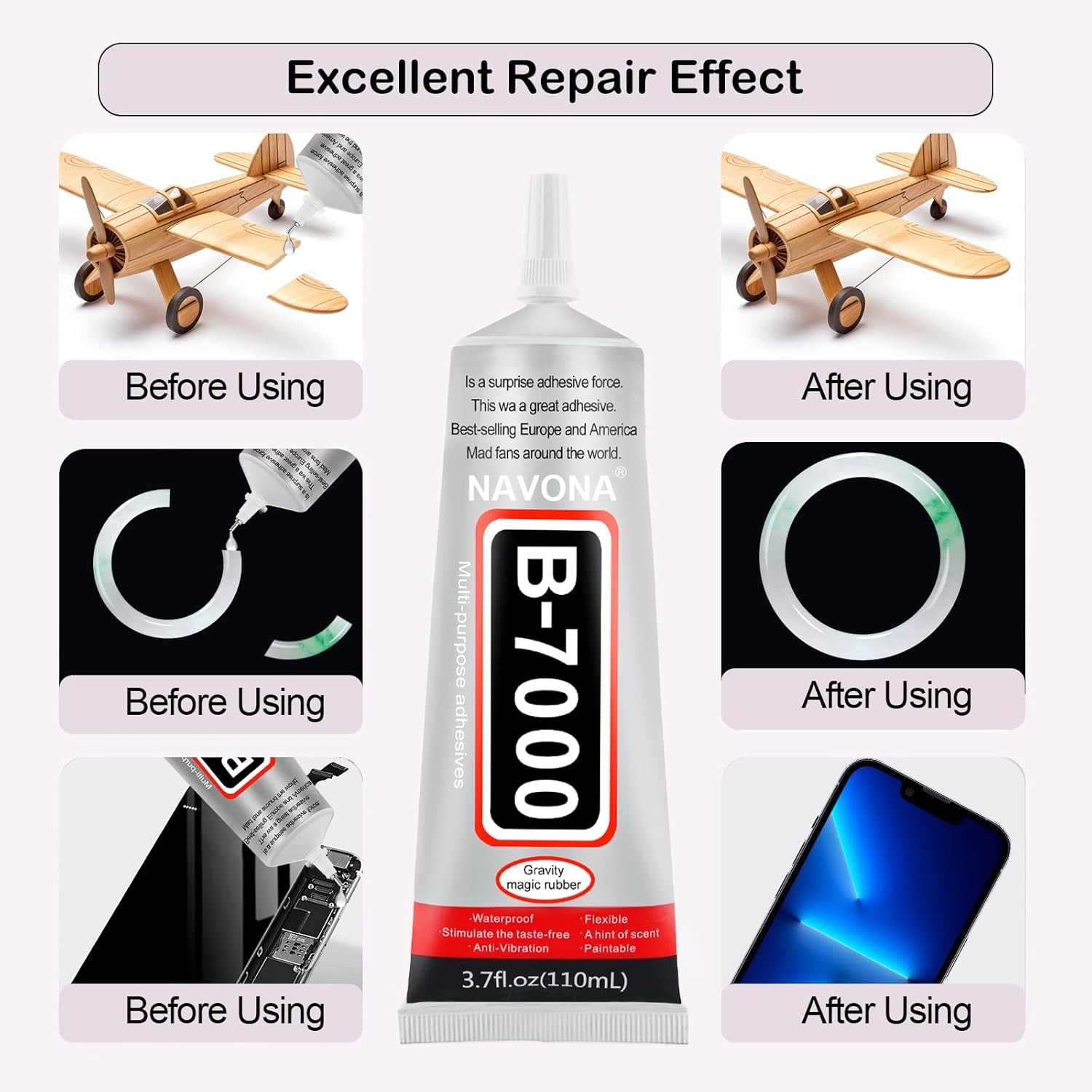 3 PCS B7000 Glue 110ml Set w/ Precision Tip, Tools for Jewelry, Fabric, Crafts
