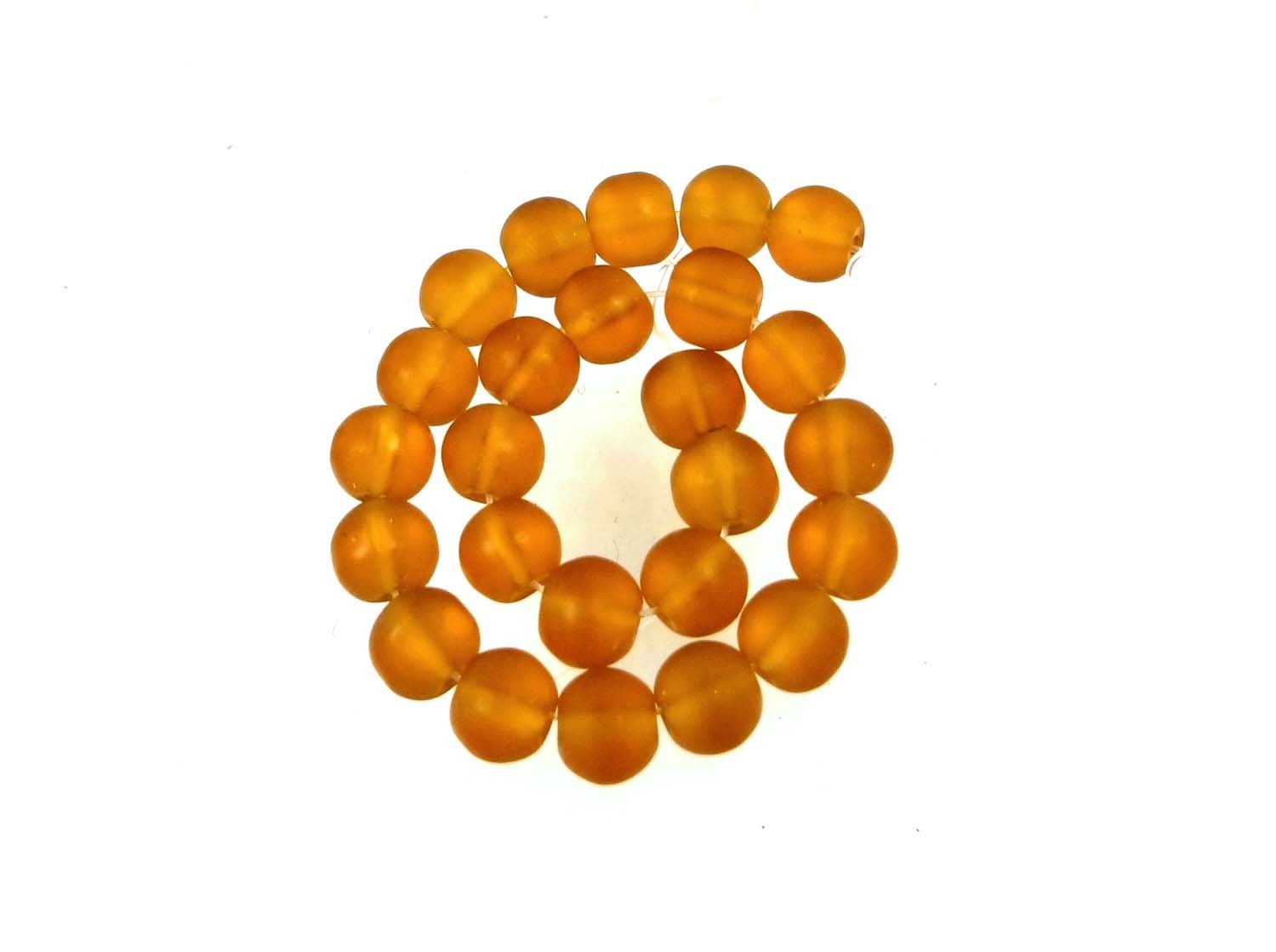 25 Frosted Sea Glass Round / Rocaille Beads Matte – Amber / Gamboge 8mm