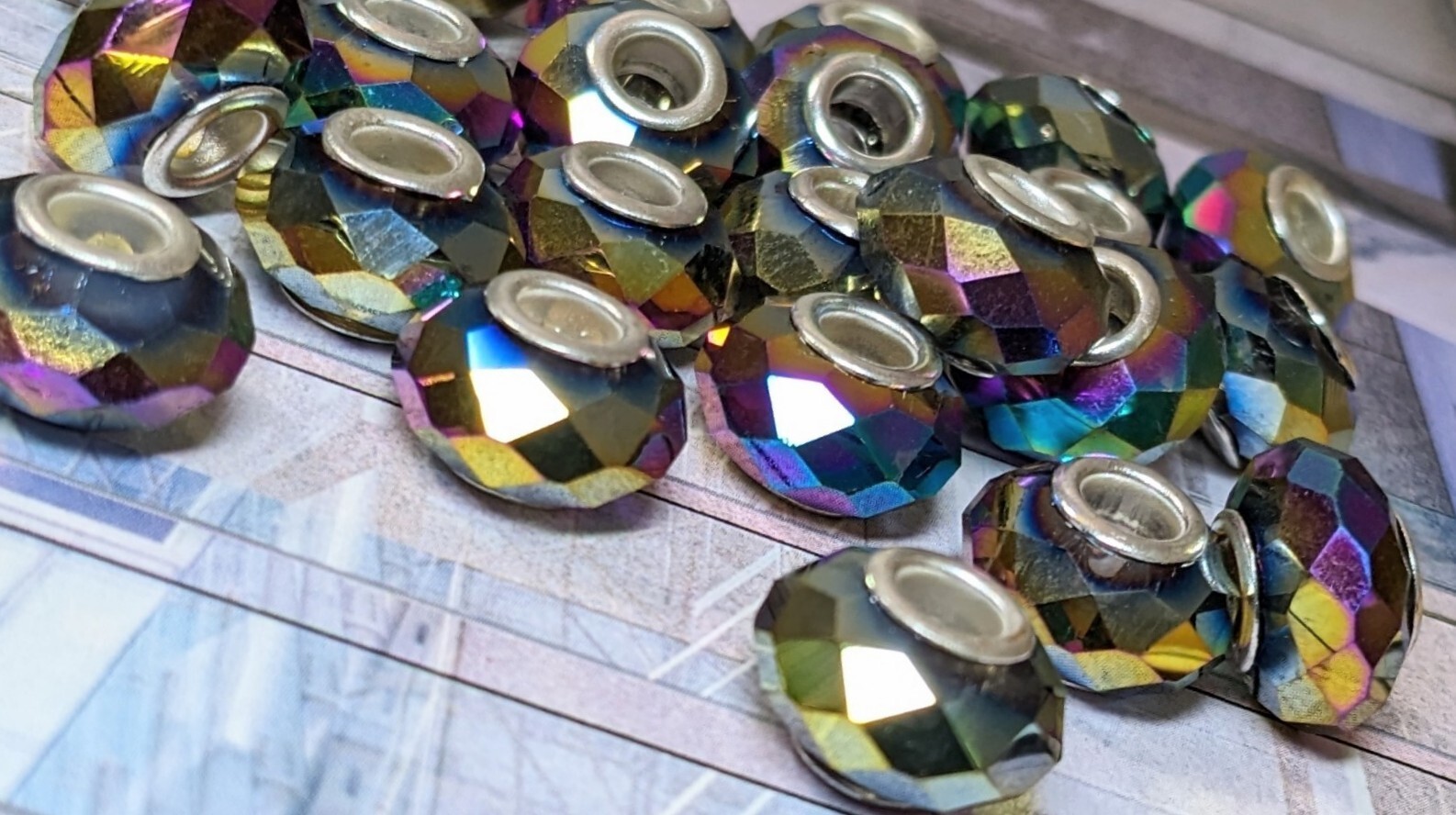 European Beads Rainbow Metallic Large Hole Beads DIY Jewelry 15 mm 10 pcs