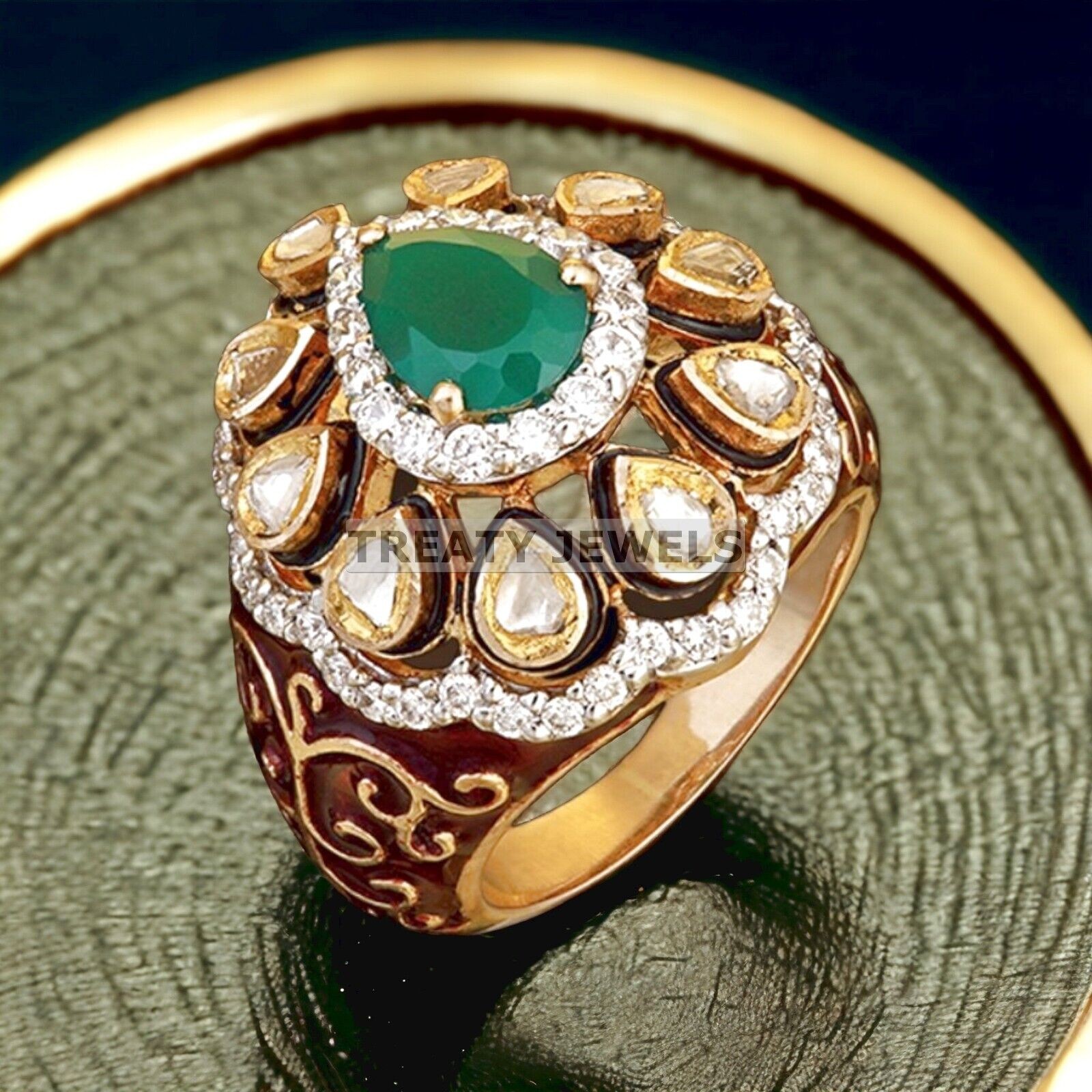Emerald Pear Cut With 14k Yellow Gold Ring For Men’s #628 #