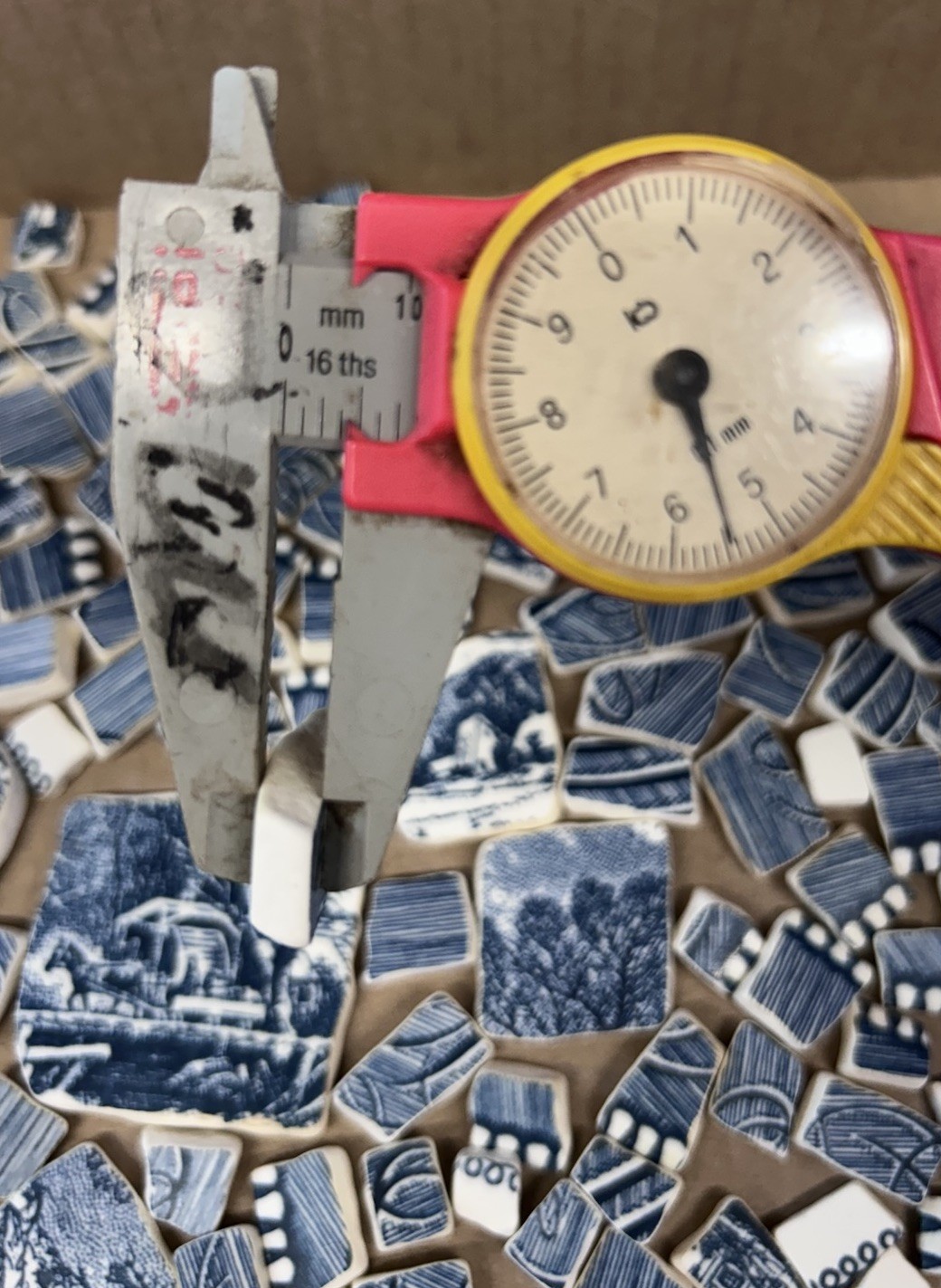 Broken China Hand Cut Plate TUMBLED Mosaic BLUE Currier & Ives