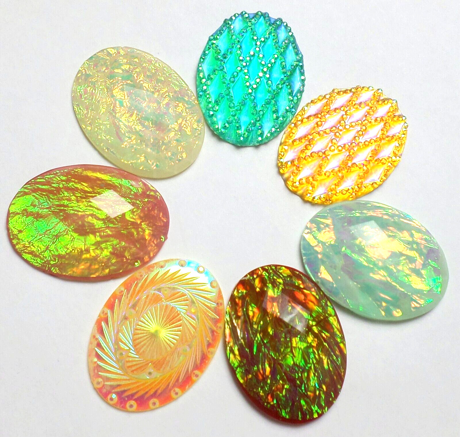 7 Colors 40x30mm Vertical or Horizontal Acrylic Faceted Faux Opal Cameos, Cabs