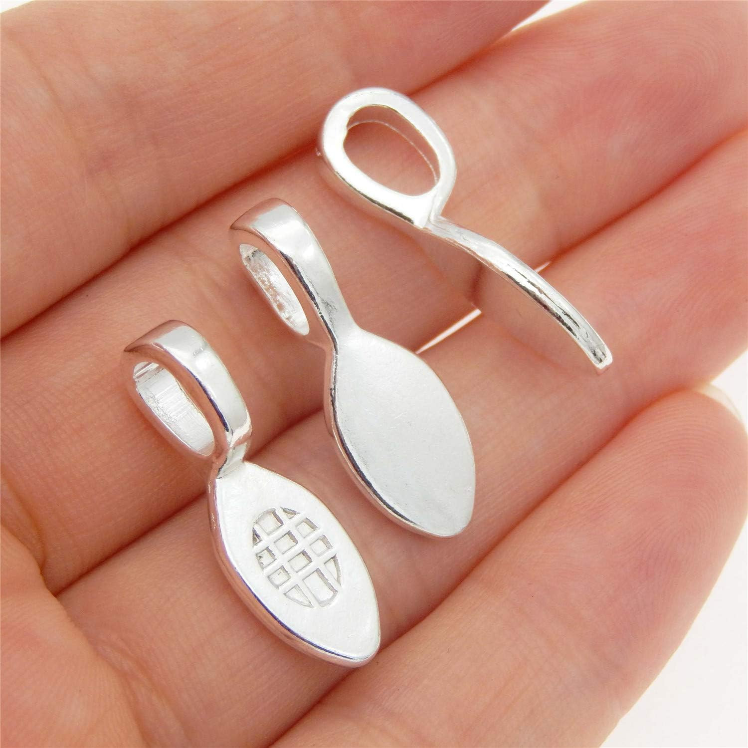 100Pcs Silver Glue on Bail Charm Pendant Earring Bails for Glass Tile DIY Pendan