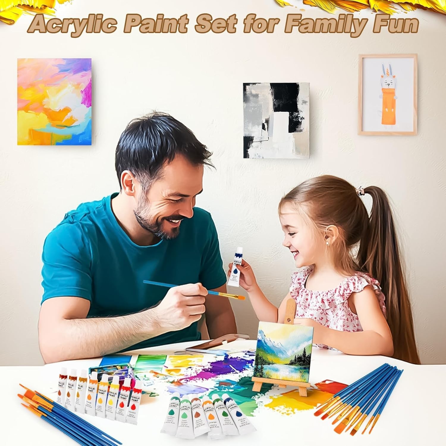 Acrylic Paint Set, 24 Colors 0.4 oz/Bottle with 12 Art Brushes, Art Supplies