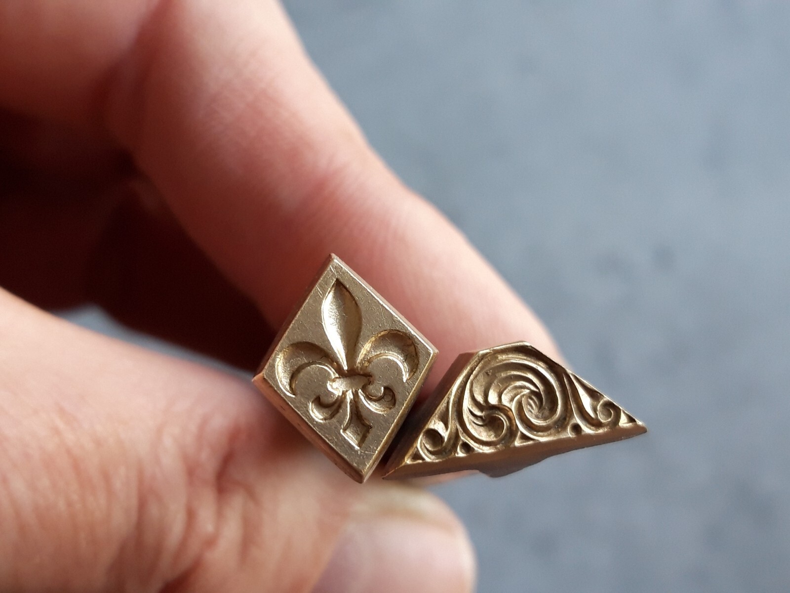 SET of Ornamental rhomboid and Fleur de lis Brass hand made Leather stamps