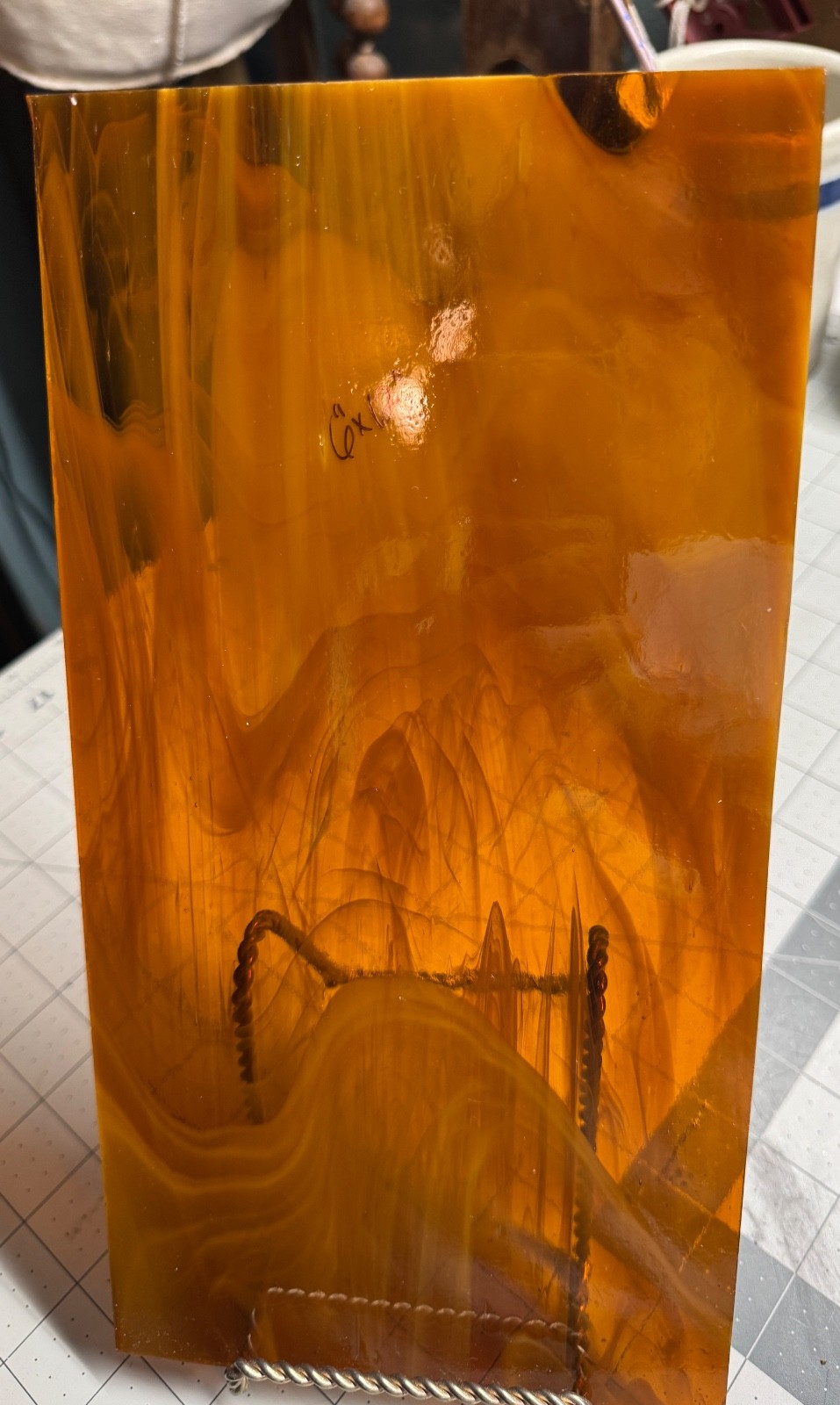 Stained Glass~Transparent Dk Amber Streaky~Med Amber Textured~Dk Amber Cathedral