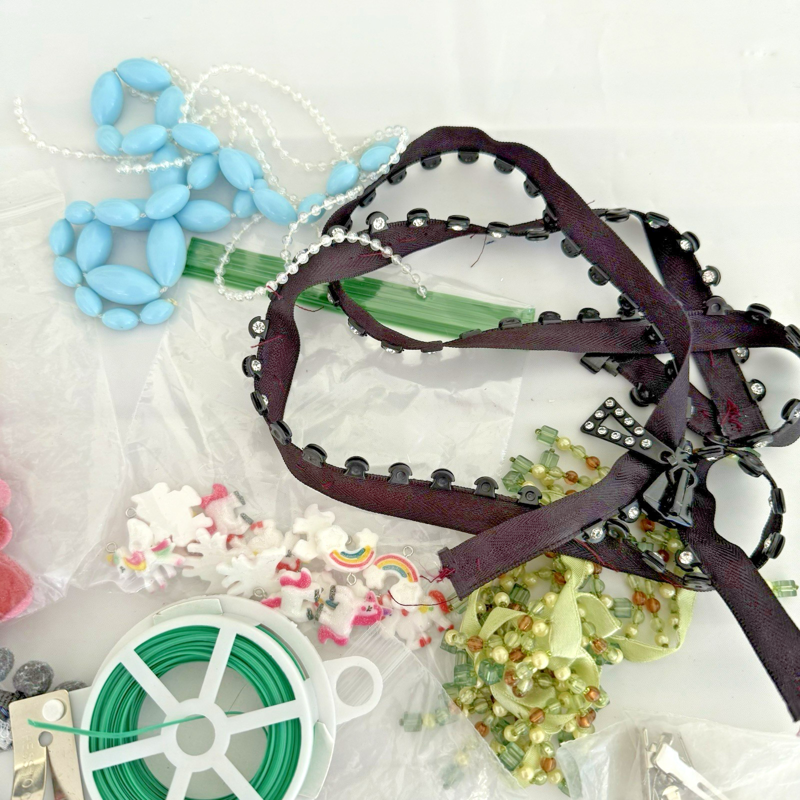 Mixed Lot Of Assorted Craft Sew Supplies Some Beads, Poms, Trims, Embellishments