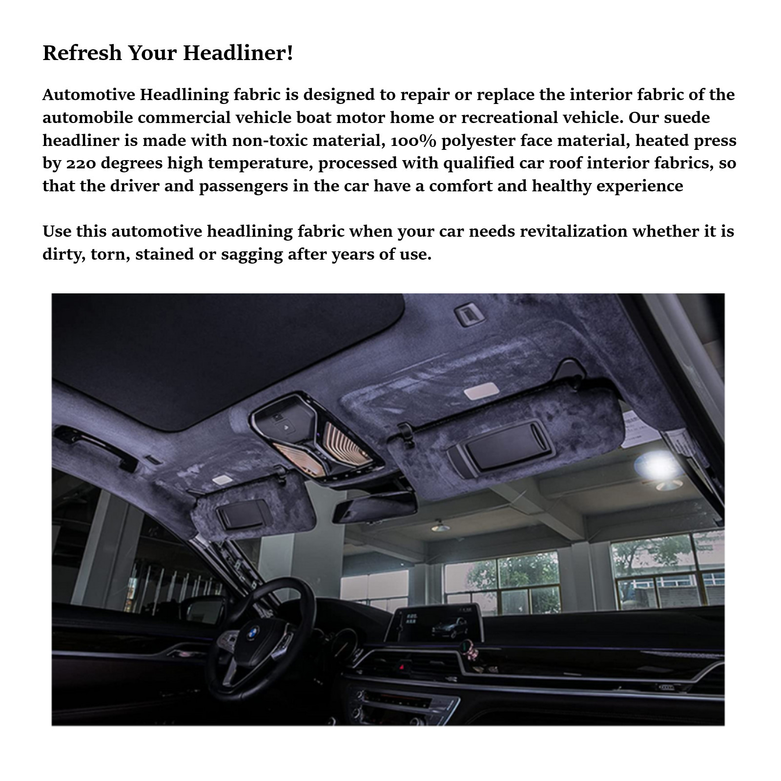 Headliner Fabric Suede with Foam-Backed Roof & Panel Lining Upholstery Renew