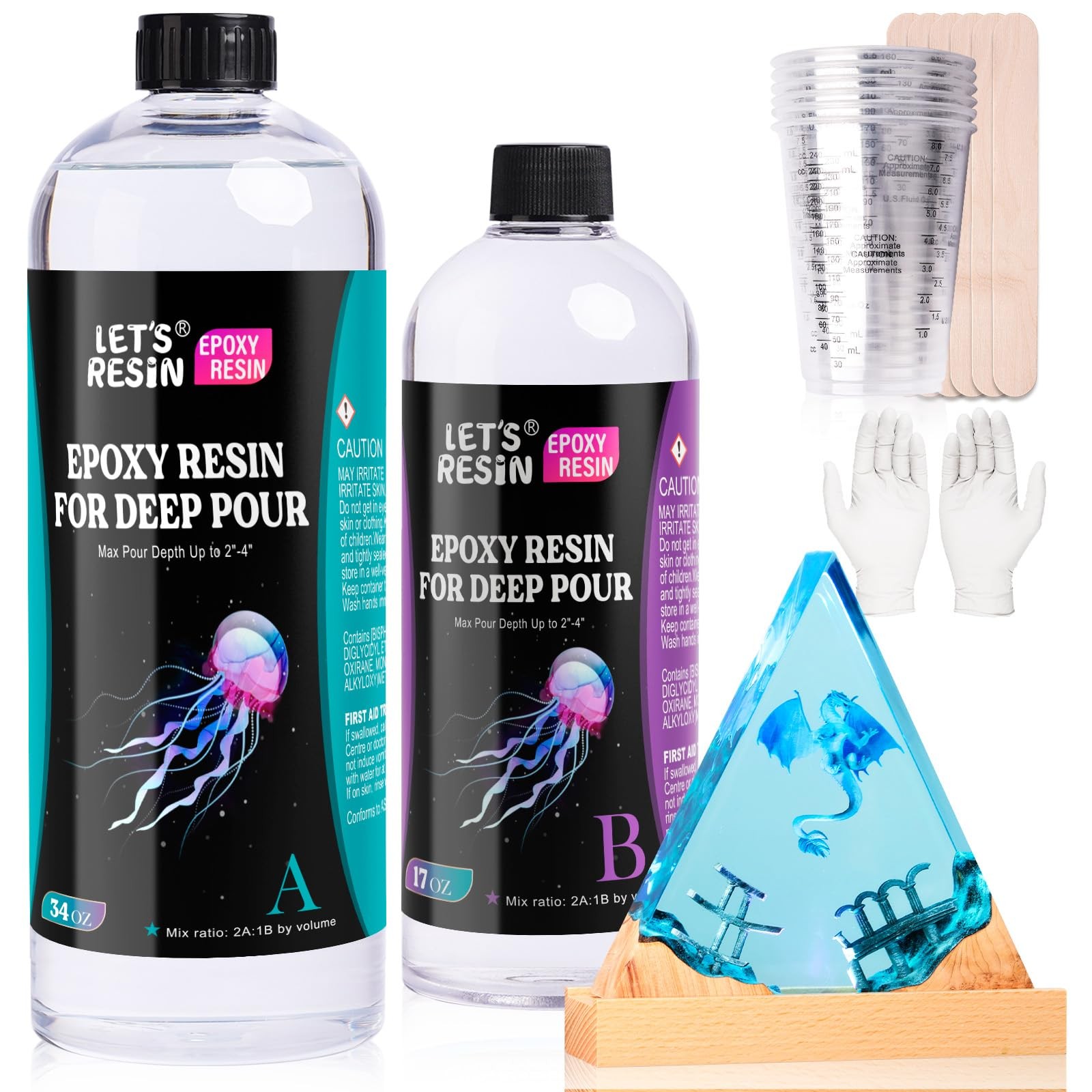 EPOXY RESIN Deep Pour Epoxy Resin, 51OZ 2-4 inch Clear Epoxy Resin Kit,Bubble…