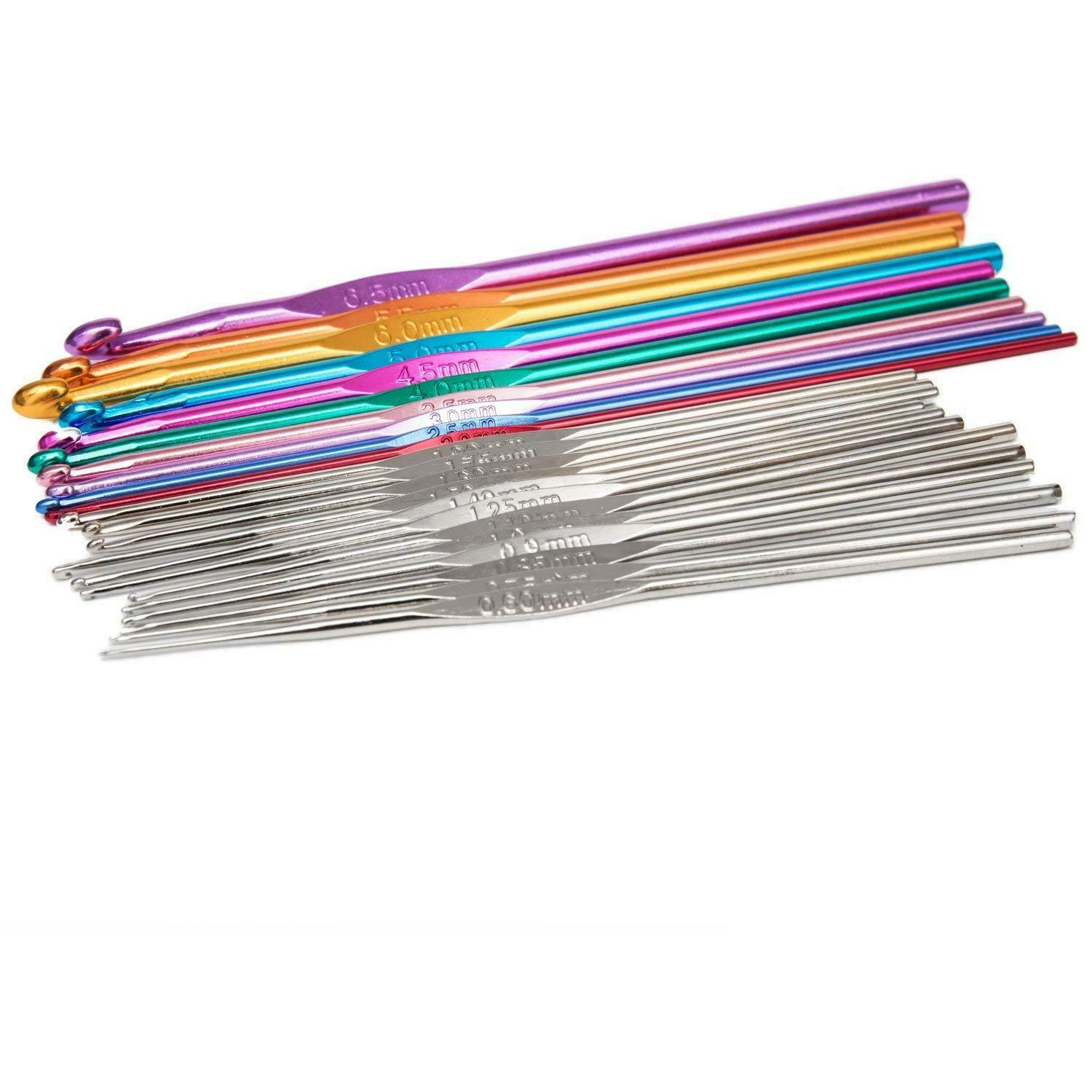 1 Set Multi-colour Aluminum Crochet Hooks Needles Knit Weave Craft Yarn 22pcs