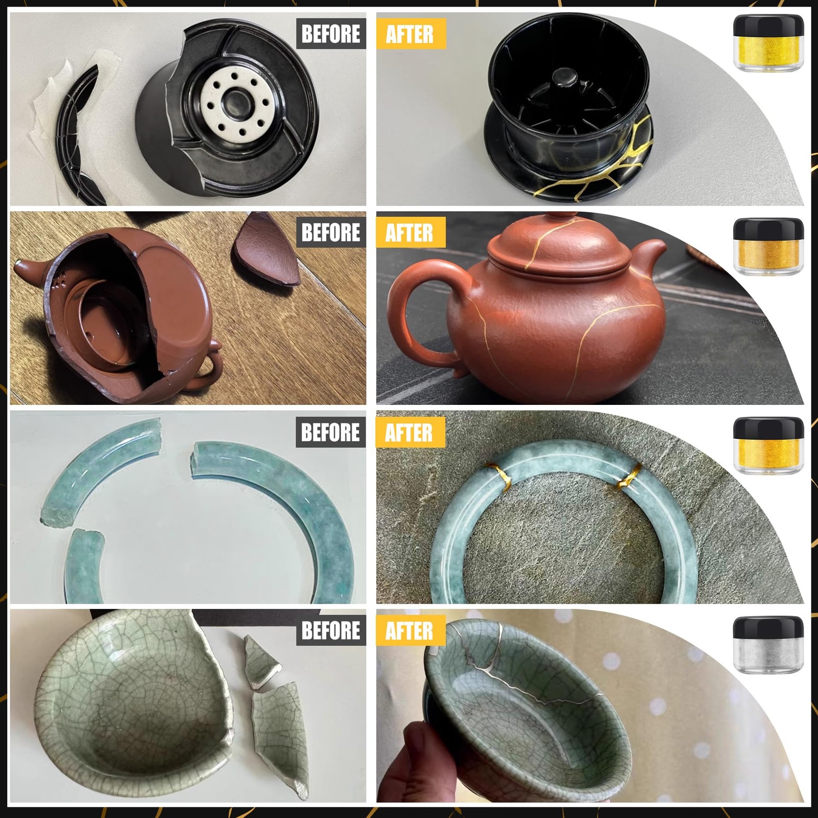 Kintsugi Repair Kit – Food Safe Repairs Broken Ceramics, Gold