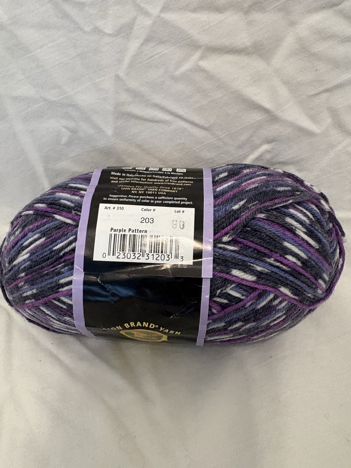Lion Brand Magic Stripes Super Fine Sock Yarn Wool/Nylon Purple #310