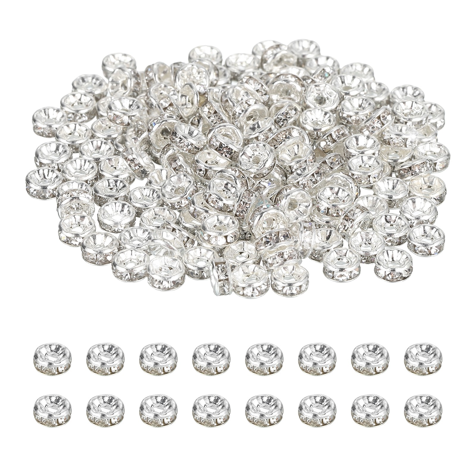 4mm Rondelle Spacer Bead, 200 Pcs Rhinestone Loose Bead, Silver
