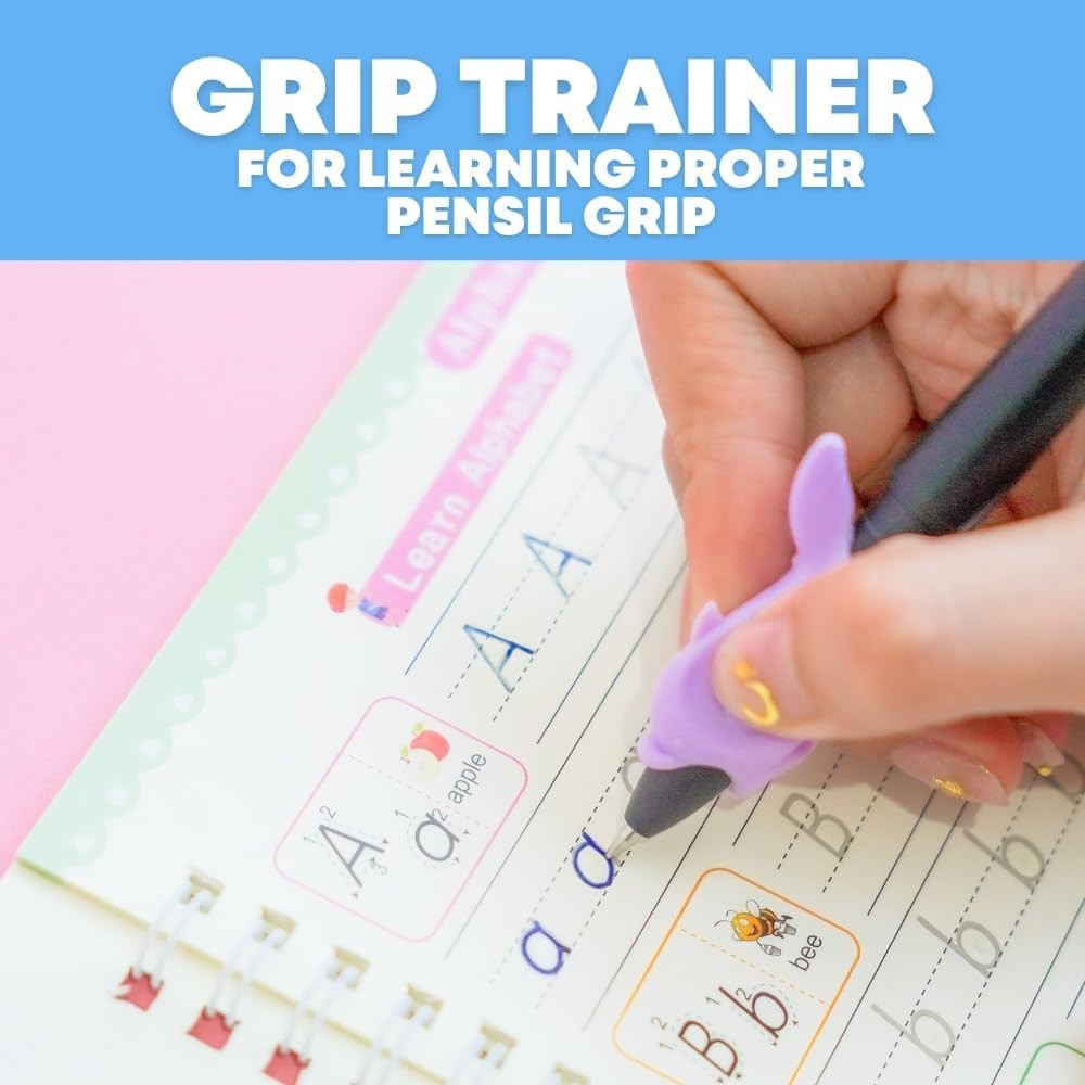 4 Magic Grooved Writing Practice for Kids Ages 3-8, Reusable Grooved Handwriting