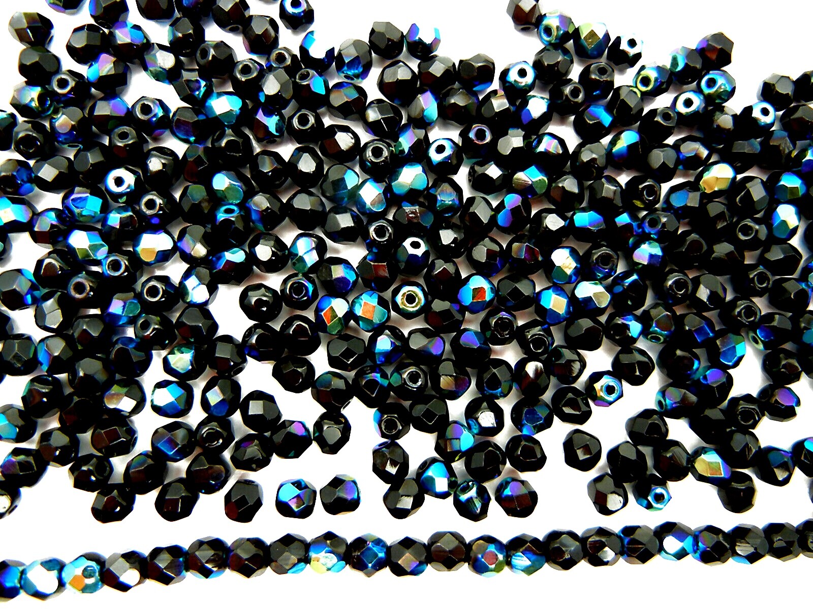300 Preciosa Czech Glass Fire Polished Round Beads 6mm Jet AB, Aurora Borealis
