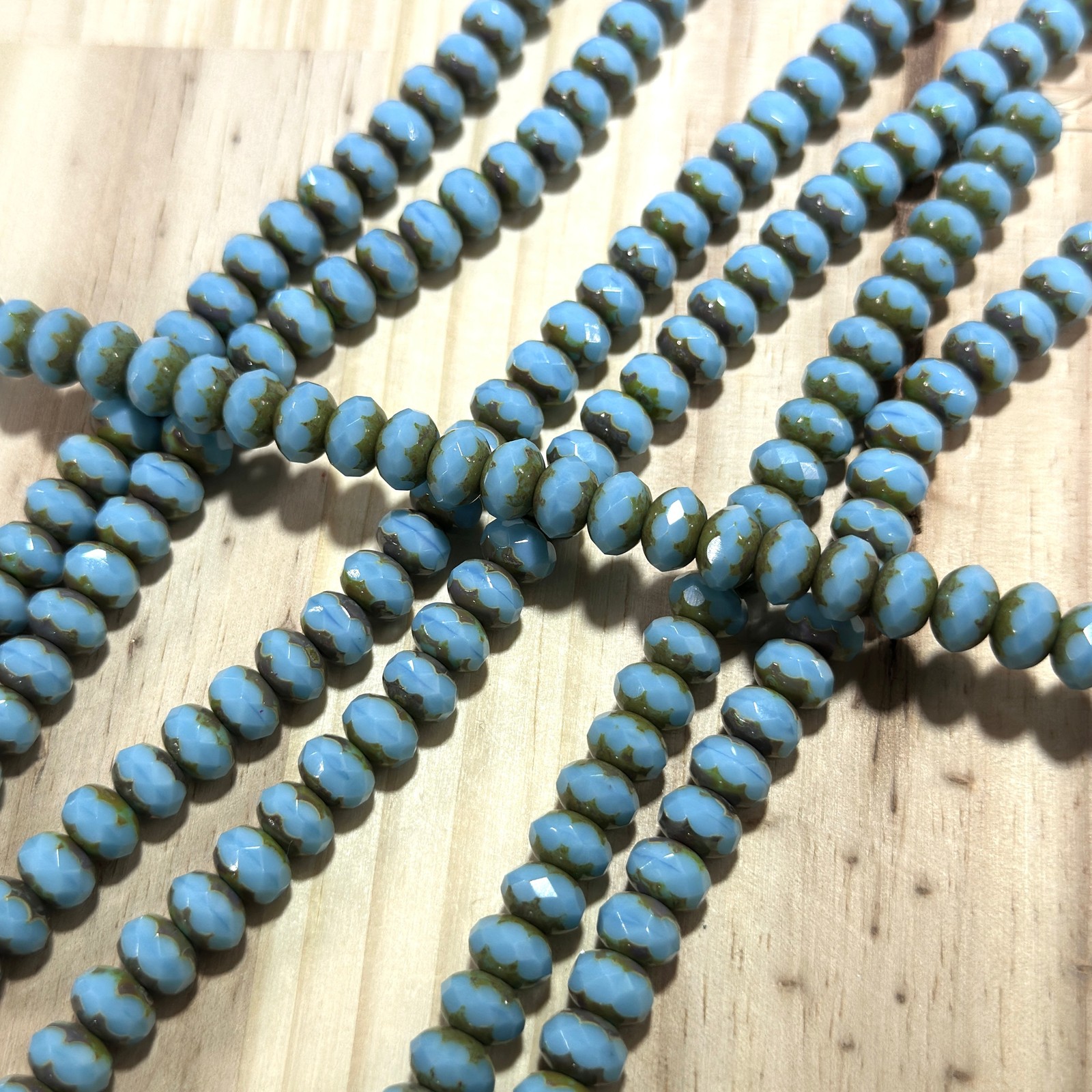 Czech Glass Rondelle Spacer Beads 6x9mm Blue Turquoise Picasso donut 28pcs J826