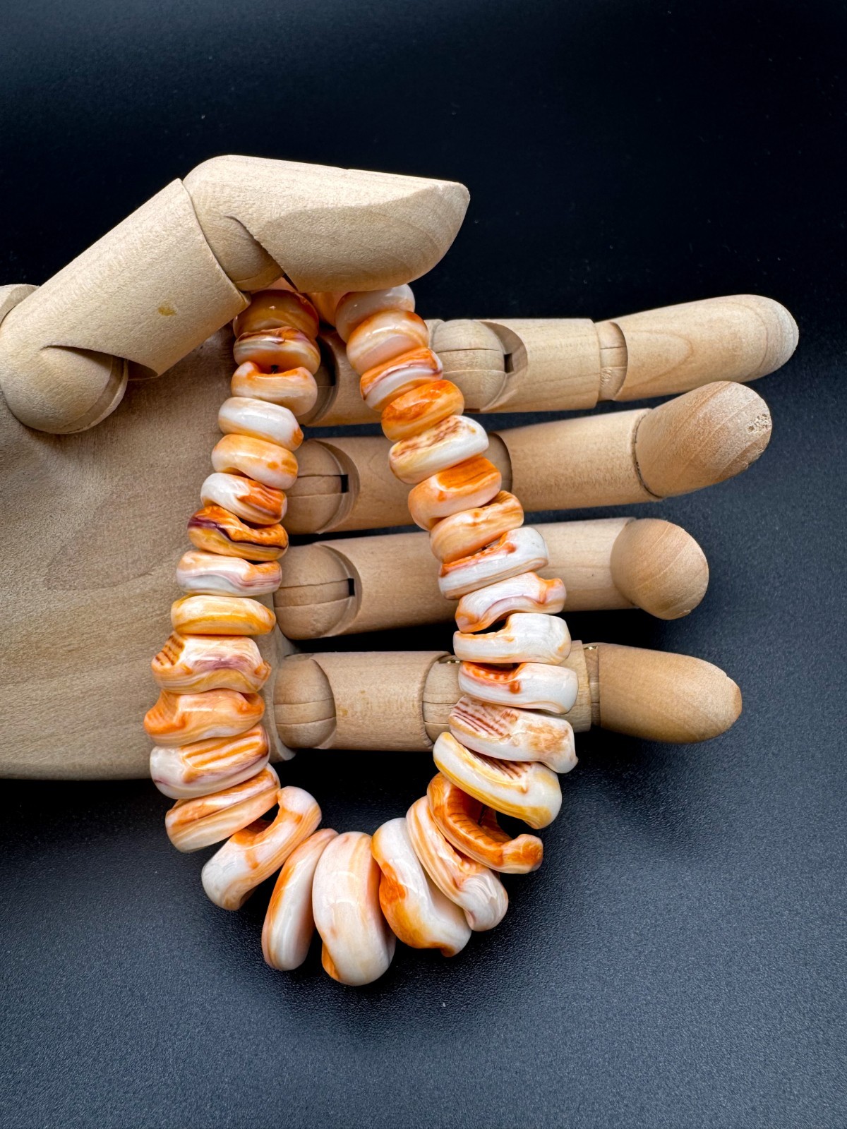 Genuine Natural Orange Spiny Oyster Rondelle Graduated Shell Beads PGS90J