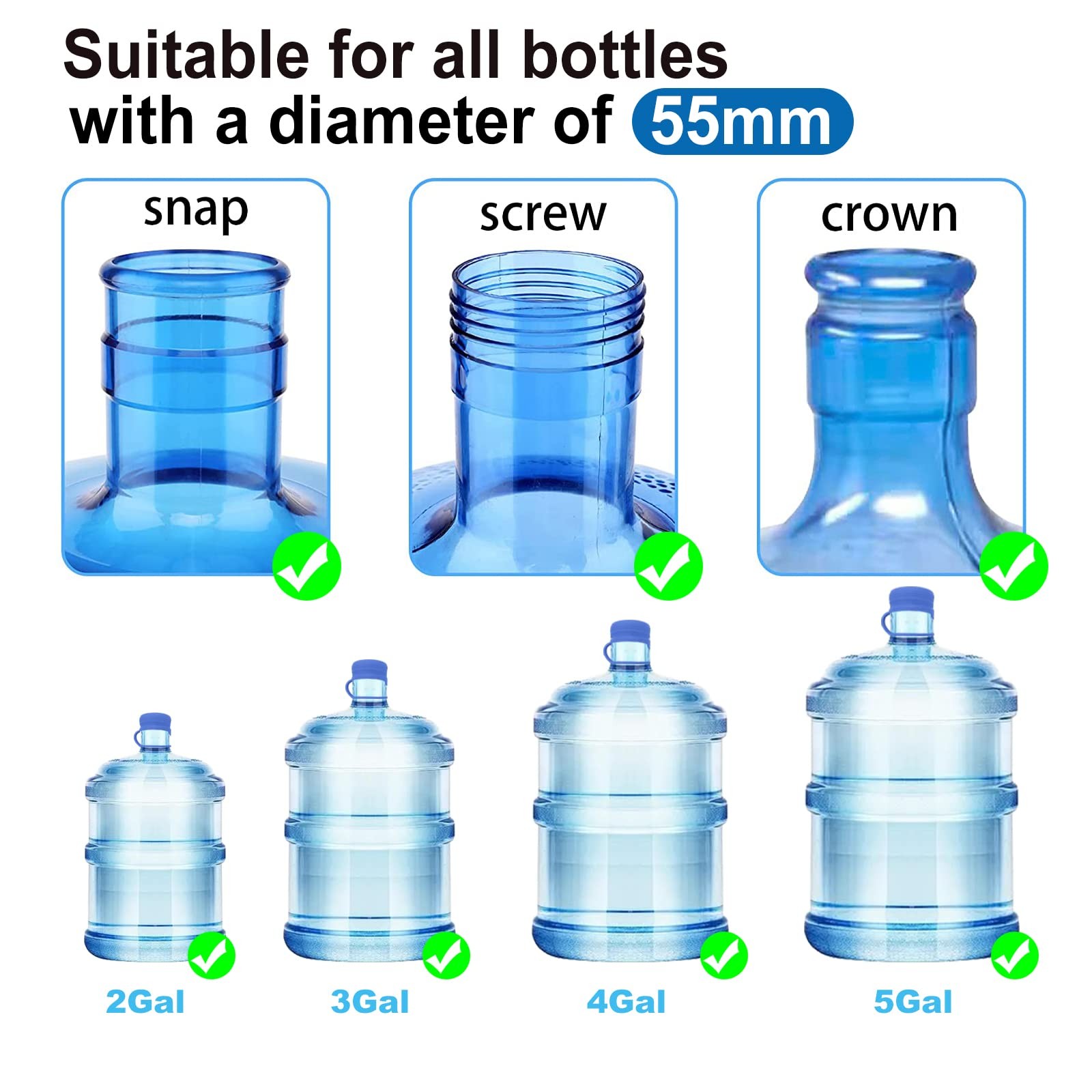 3 & 5 Gallon Water Jug Cap all bottles with a diameter of 55mm, Blue