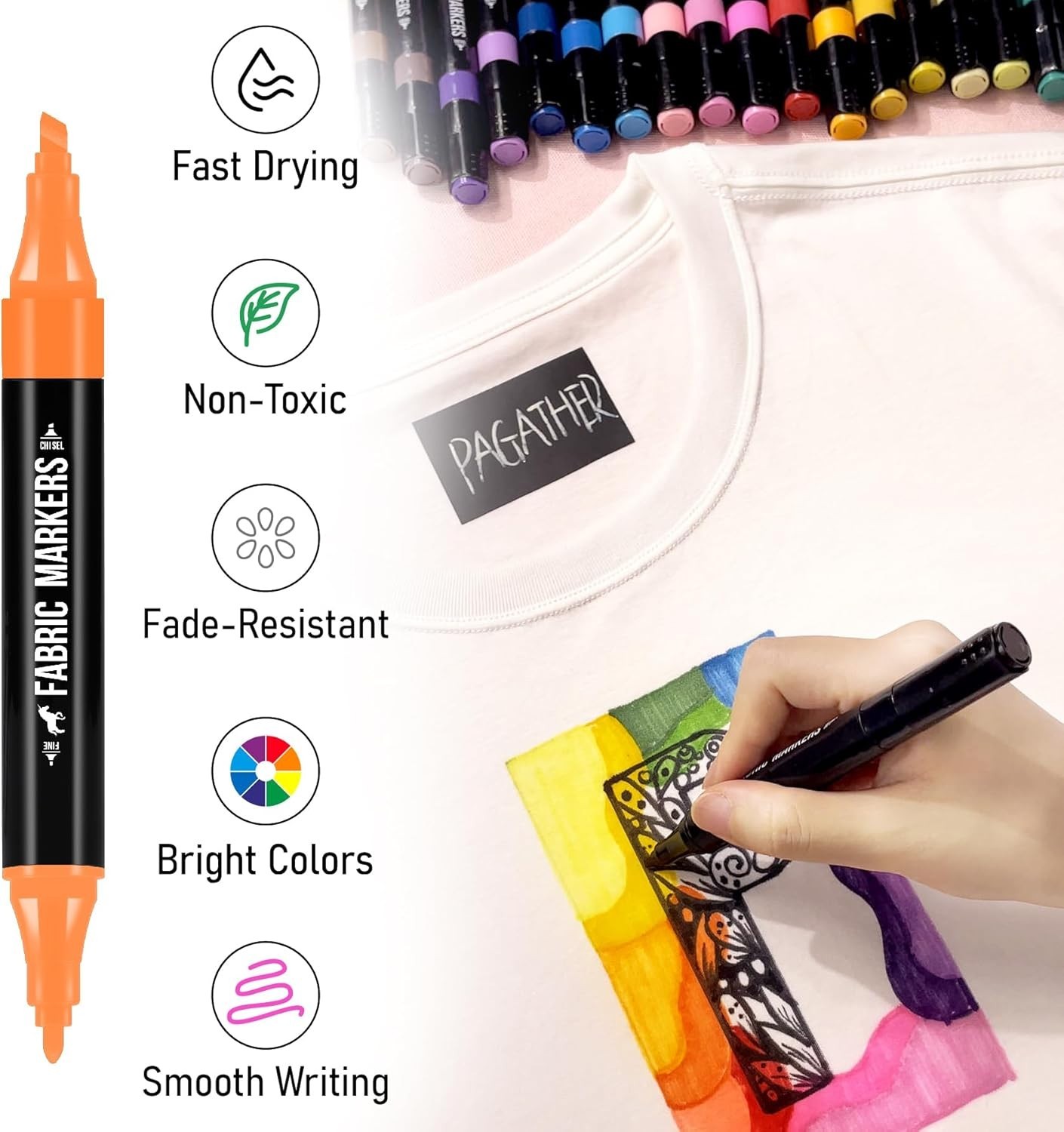 Fabric Markers Permanent for Clothes, 40 Colors Dual Tip with Fine and Chisel…