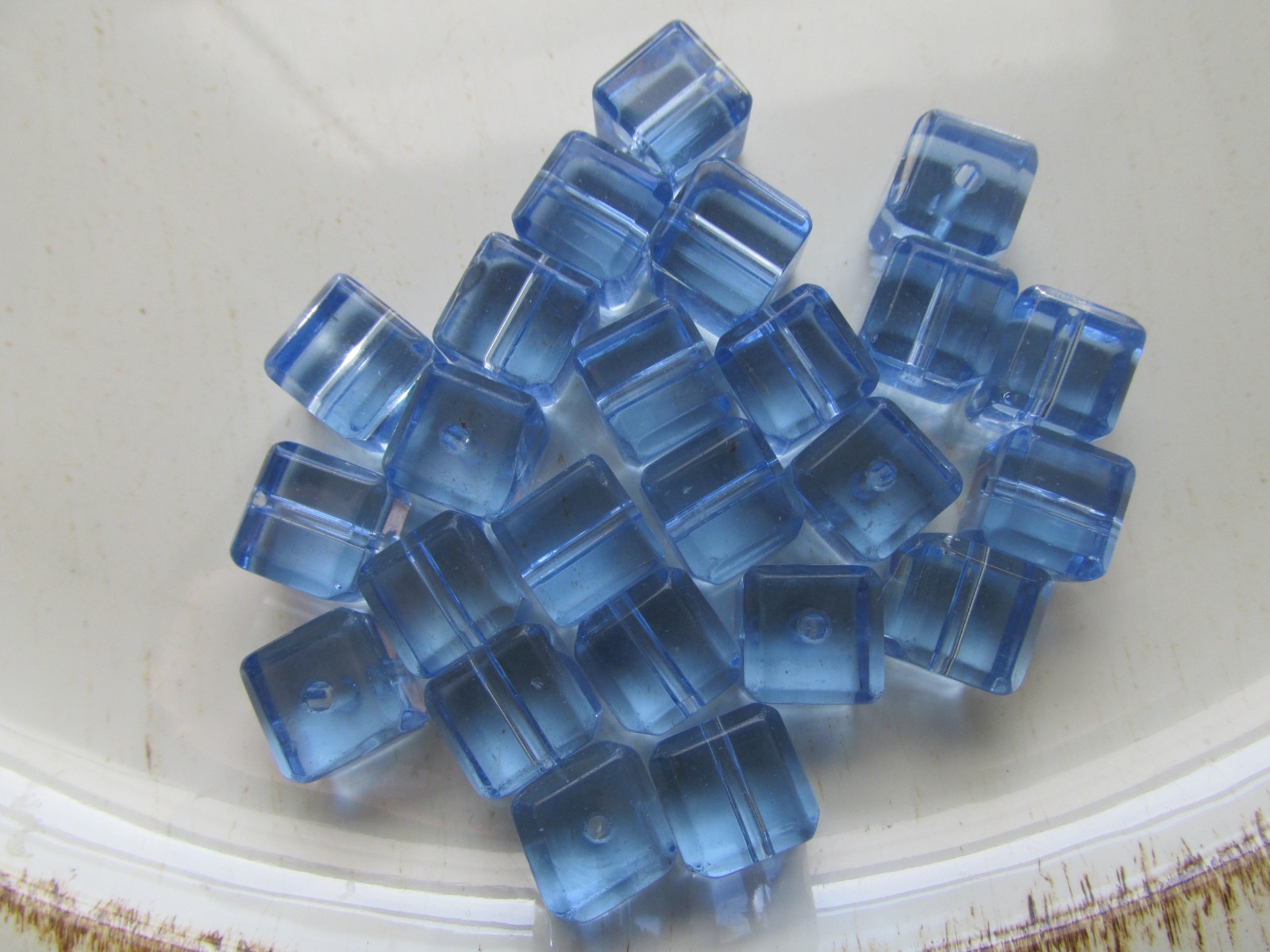 Vintage Glass Spacer Beads Faceted Blue Cube 10x10mm 32pcs