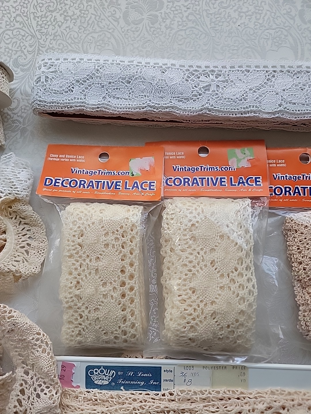 Lot of Flat & Ruffled Chunky Lace Trim Embellishment – White – Ivory – Cream
