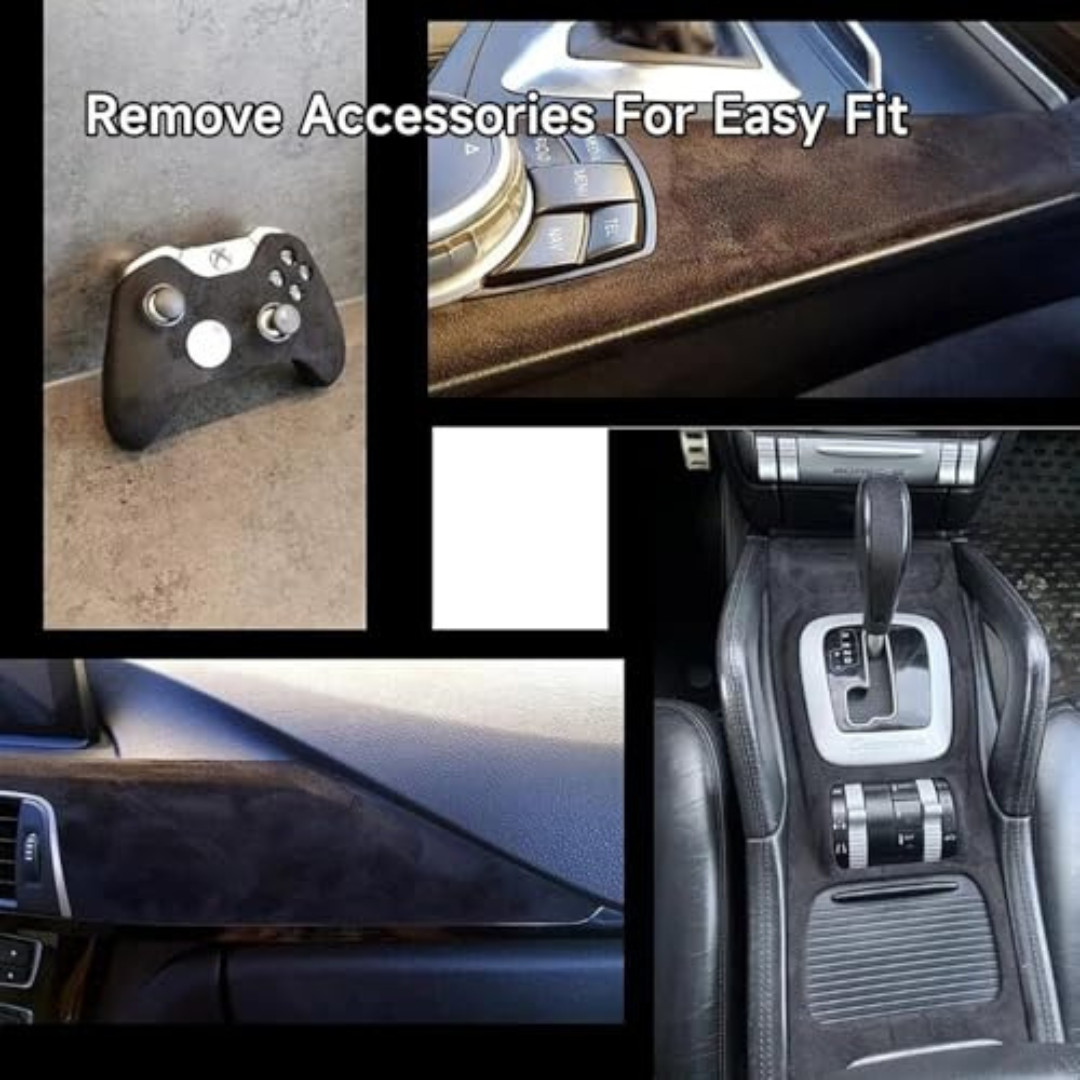 Suede Wrap Self-Adhesive Black Suede Car Interior Wrap 17in x 70in Microfiber…
