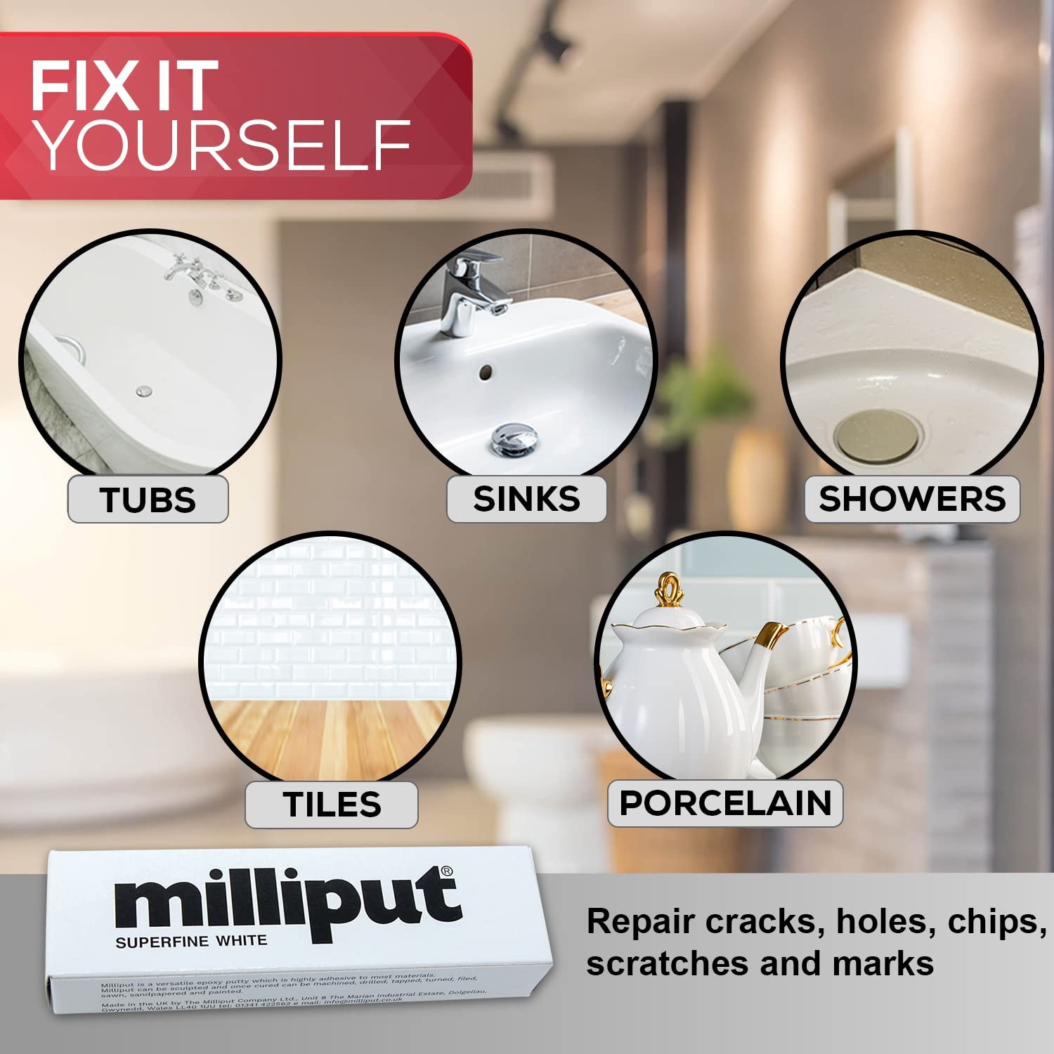 Milliput Epoxy Putty Modeling Paste – Porcelain and Fiberglass Repair White