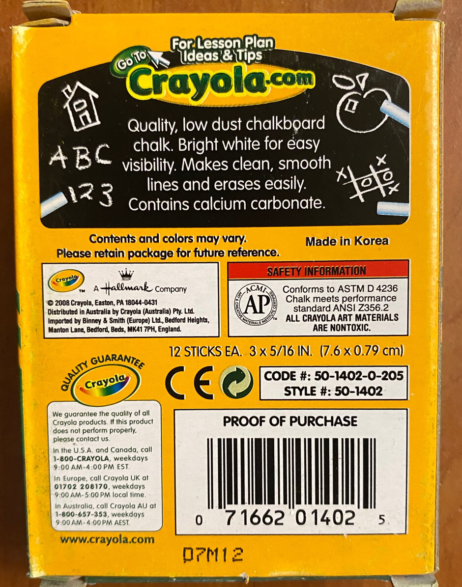 Crayola Anti-Dust Non-Toxic White Chalk 12 Boxes of 12 Sticks = 144 Total Sticks