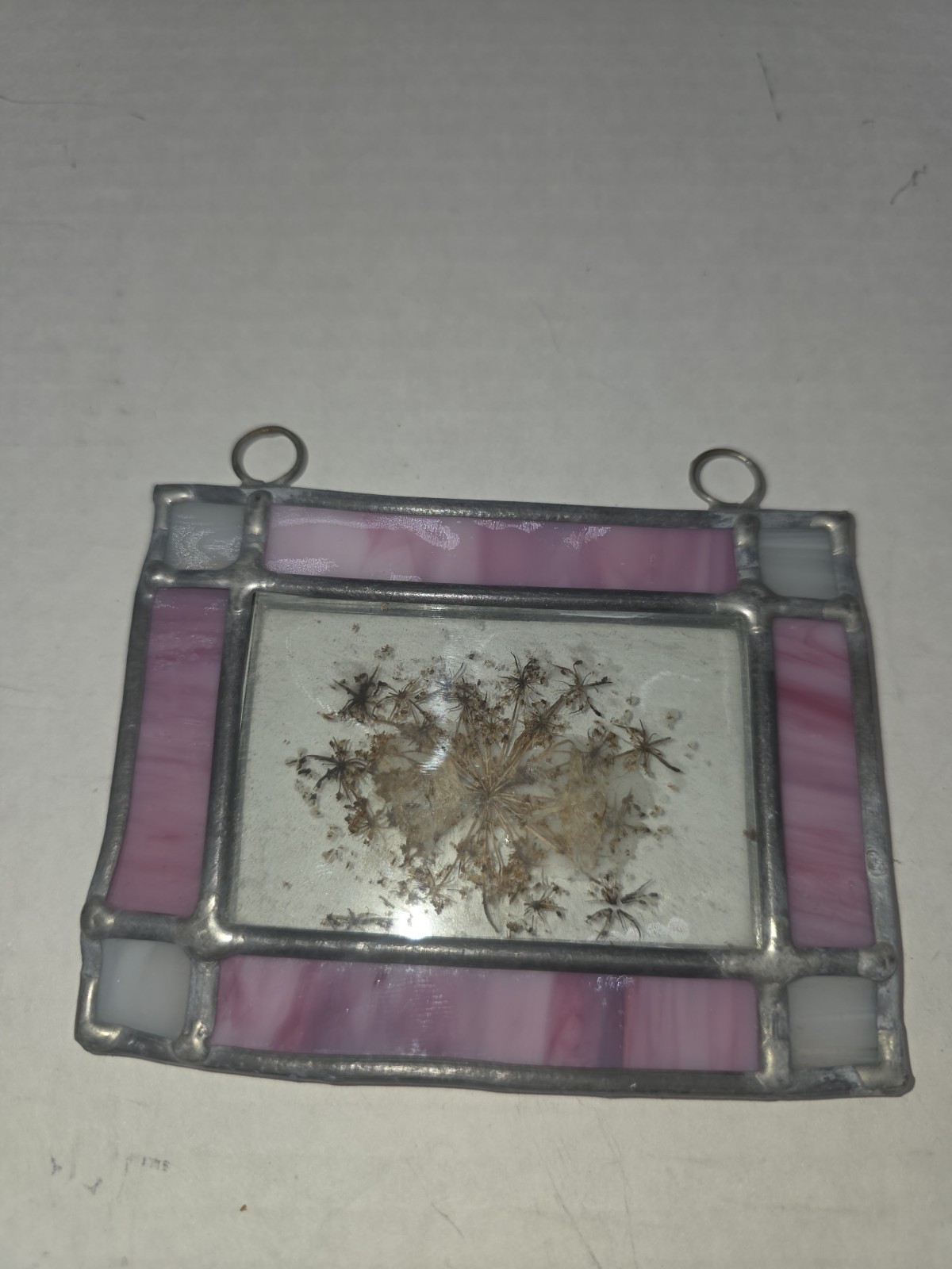 Vintage Pressed Dried Flowers In Leaded Glass And Double Frame. Sun Catcher