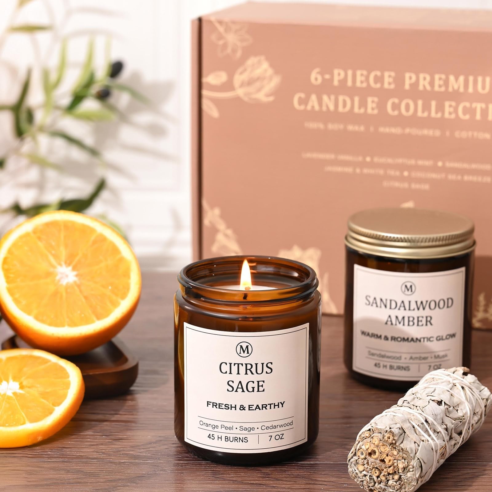 6-Pack Scented Soy Candle Set – Lavender Vanilla, Eucalyptus, Sandalwood,