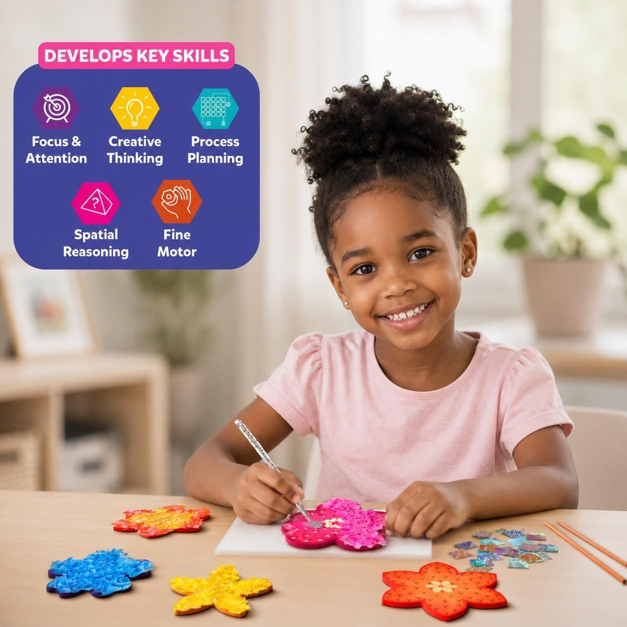 Creative Poke-in Art Flower Kit – DIY Craft for Kids Ages 4-9, Skill Development
