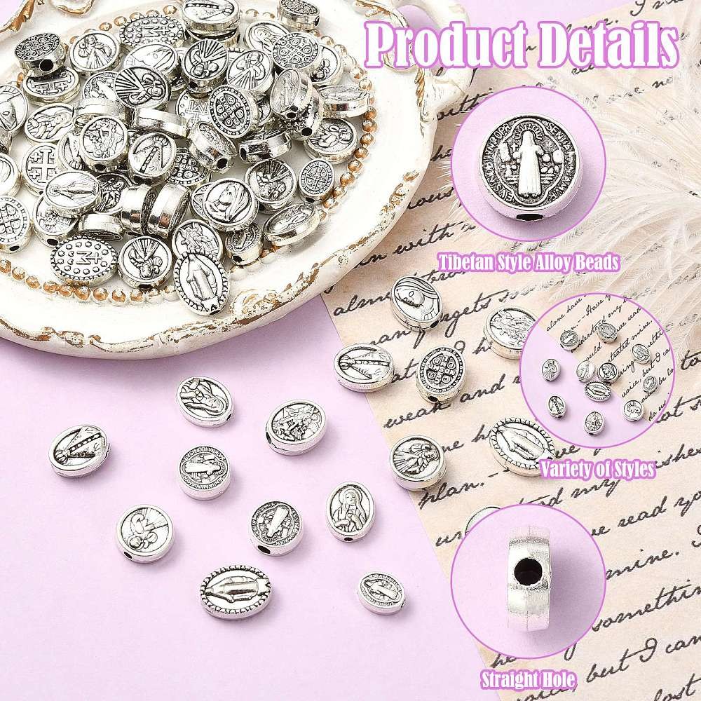 110pcs Metal Jesus Virgin Mary Holy Prayer Beads Tibetan Beads for DIY Craft