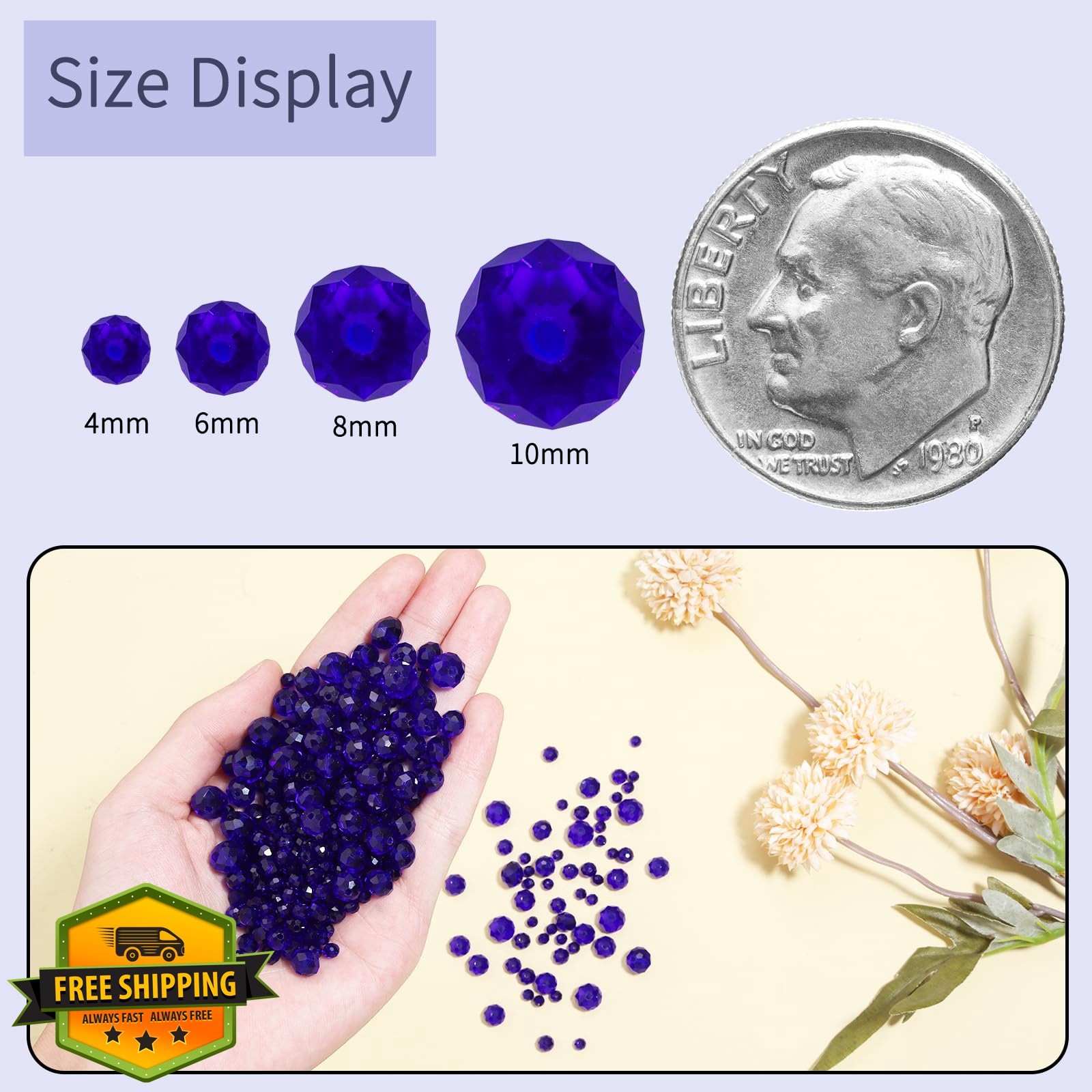 Yumttero 8mm Dark Blue Rondelle Glass Crystal Beads