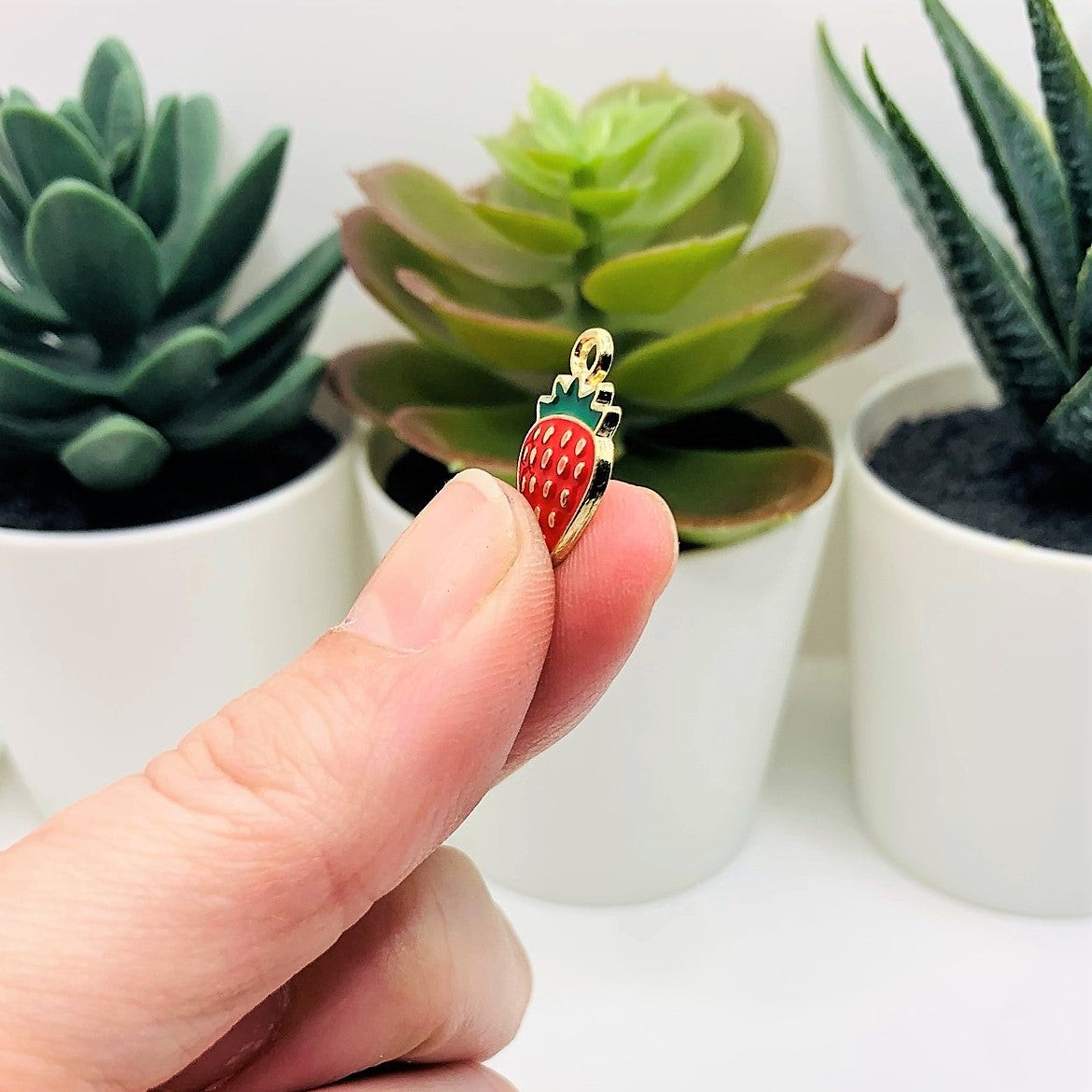 Red Enamel Strawberry Charms, 17x10mm – US Seller