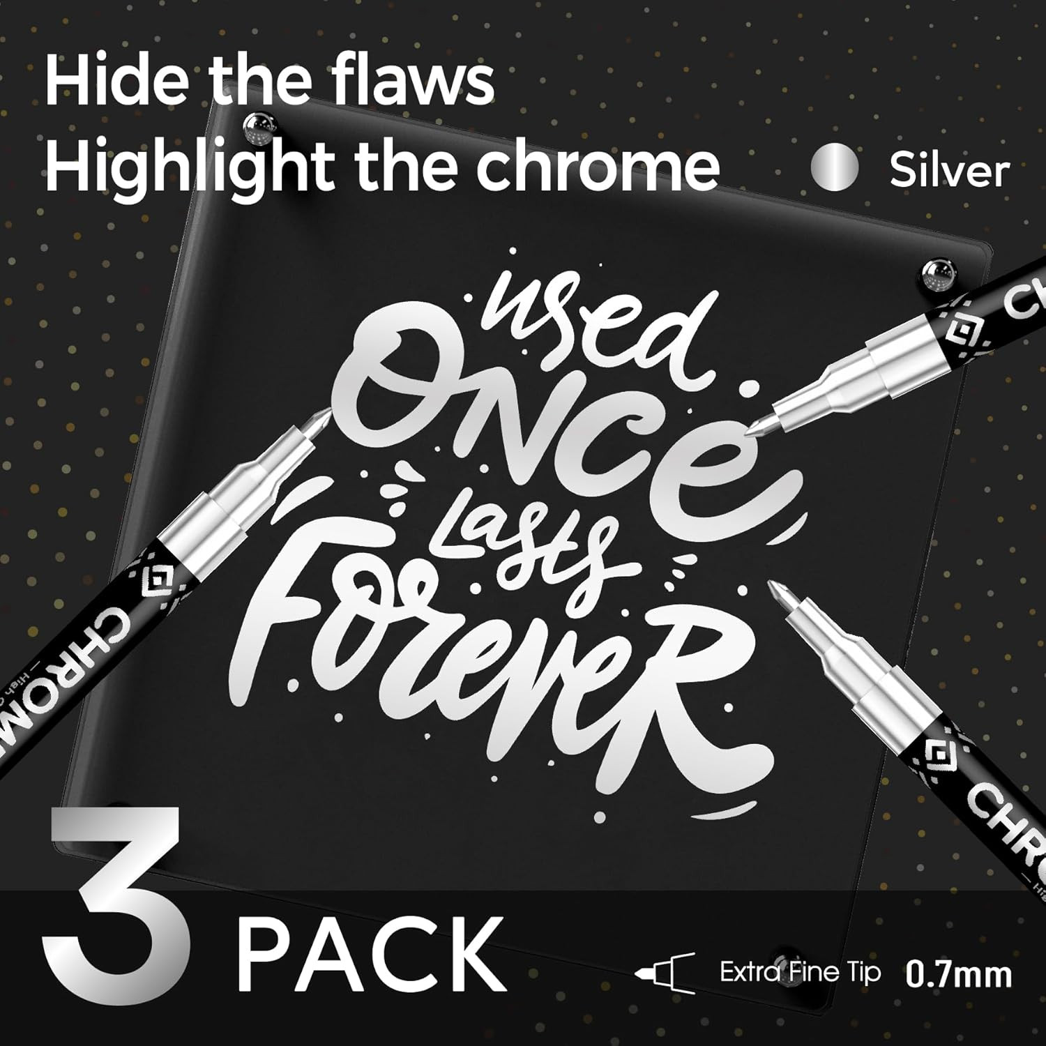 3Pcs Chrome Paint Markers, Silver Permanent Mirror Liquid Chrome Pens for Plasti