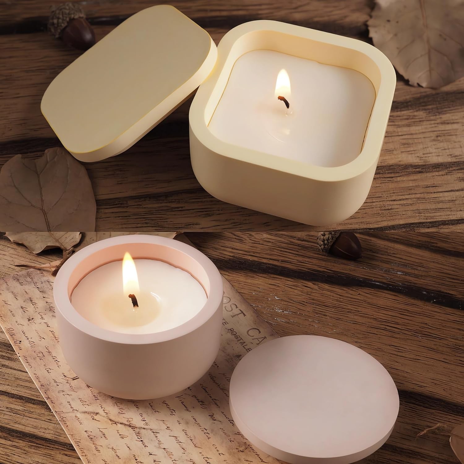 2 Pack round Square Storage Jar Mold with Lids for Home Decor, Candle Holder Mol