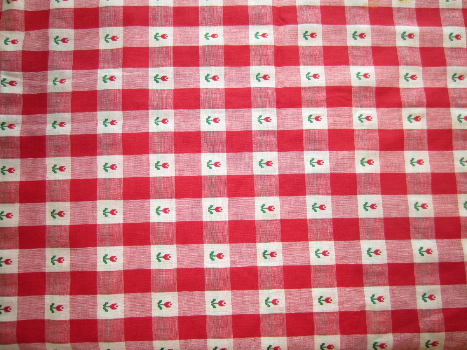 Old Estate Find – Fabric & Lace LOT – Red Gingham Tulip Print Rainbow Stripe