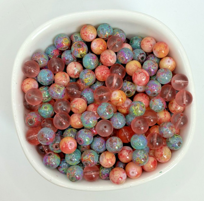 “Cotton Candy” Painted Glass Bead Mix 8mm round 120 beads 3 oz